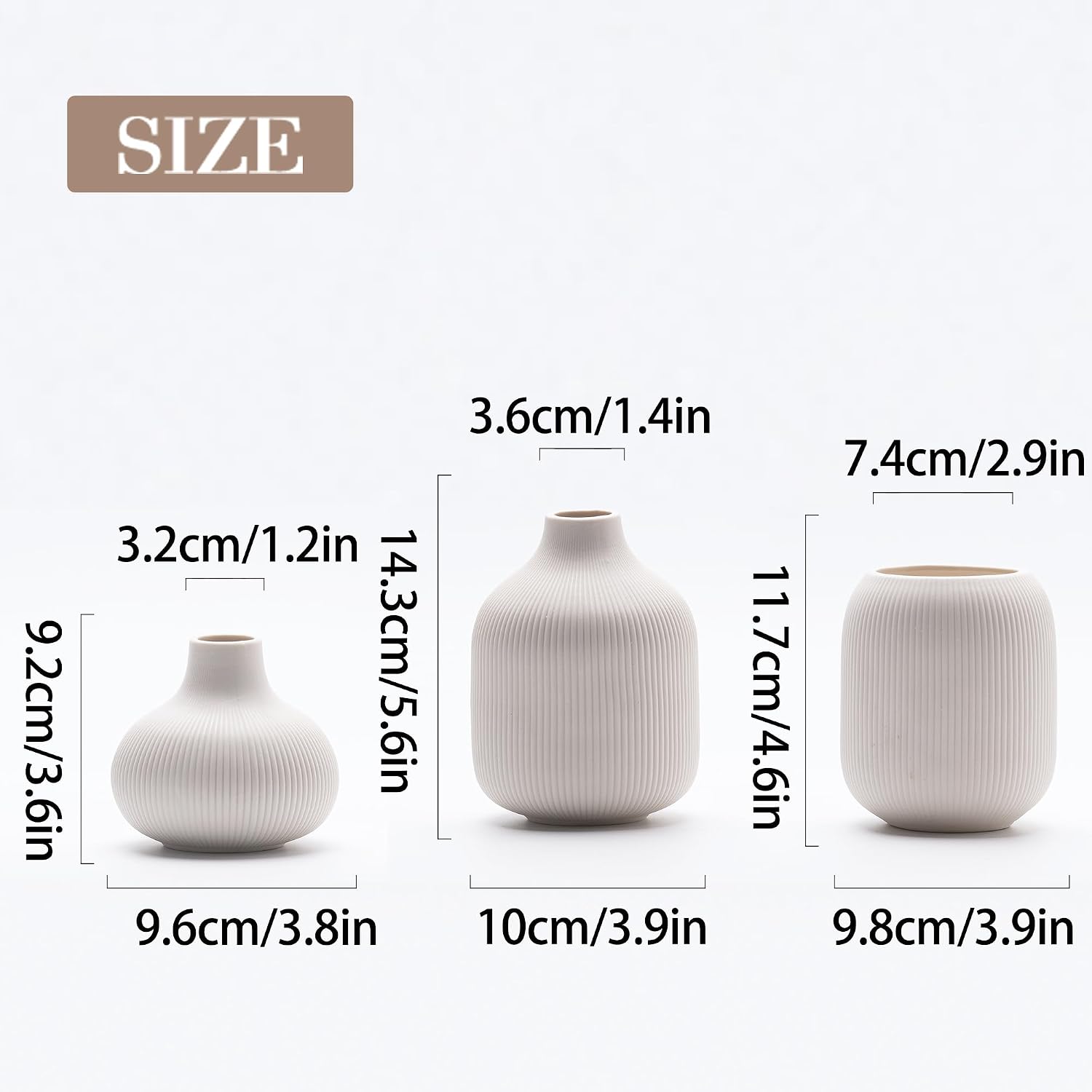 White Ceramic Vases for Decor / 15 White / Set of 3