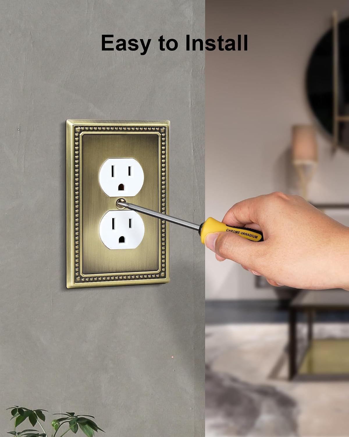 6-Pack Duplex Switch Plates and Outlet Covers, Antique Brass | Pearls Beaded Decorative Metal Wall Plates for