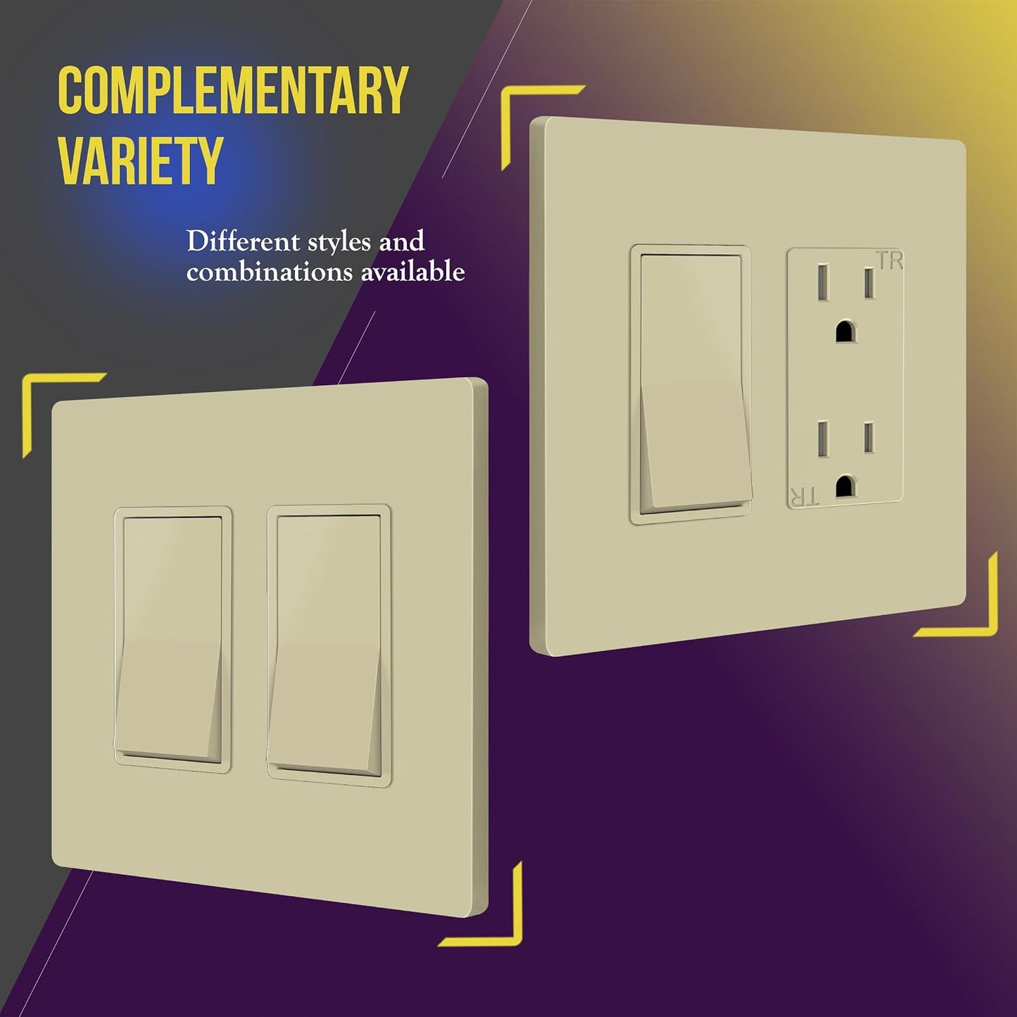 ENERLITES 2-Gang Ivory Mid-Size Screwless Decorator Wall Plate, 10 Pack | Size 4.88" x 4.92", Plate cover Fits light
