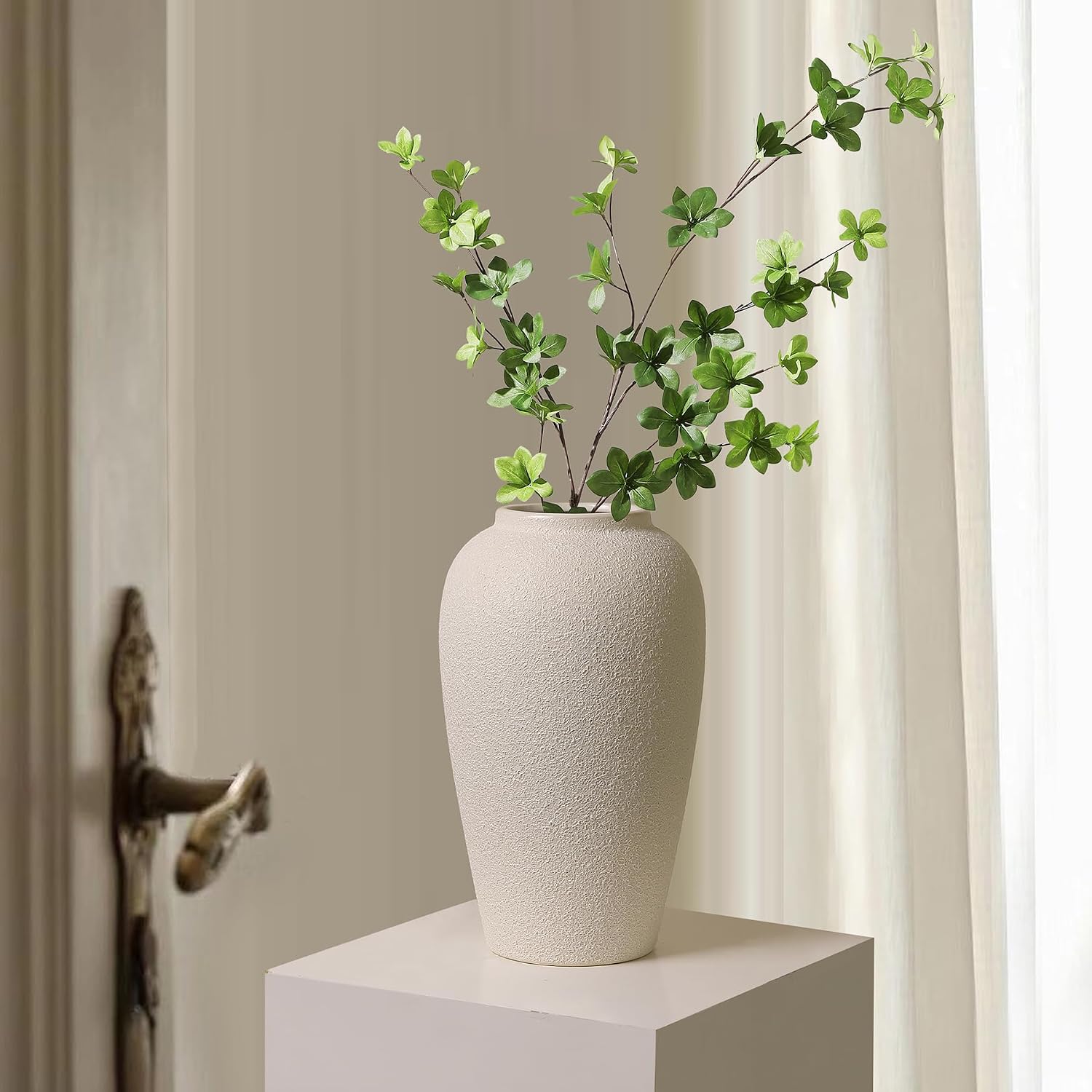 White Ceramic Vase / Cream White-11.83