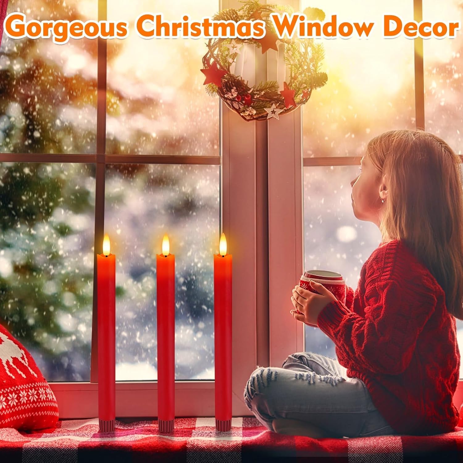 HINZER 6Pcs Flameless Taper Candles with Remote, Fall Wedding Home Decor | Battery Operated Candles Flickering 9.6 inch