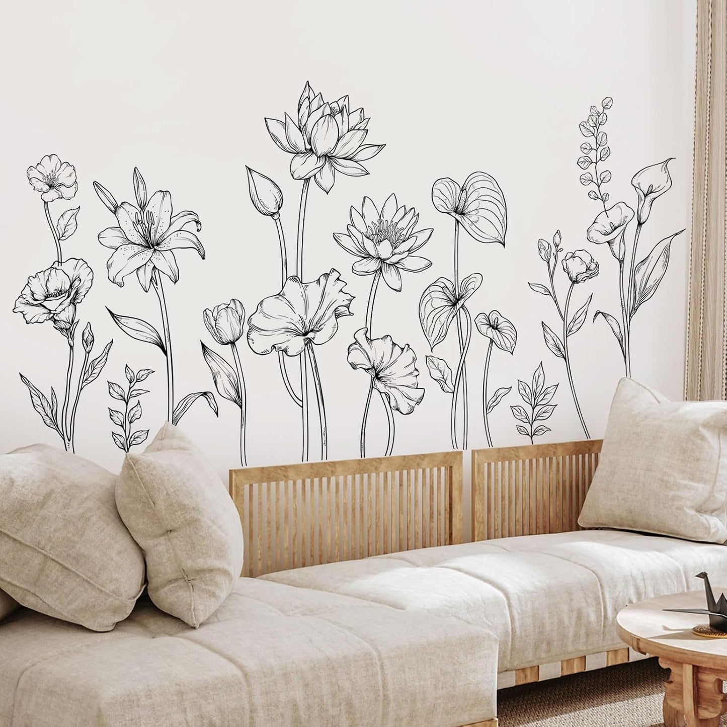 Large and White Flower Wall Decals Simple Modern Minimalist Garden / XL- Garden Flower Set / Black