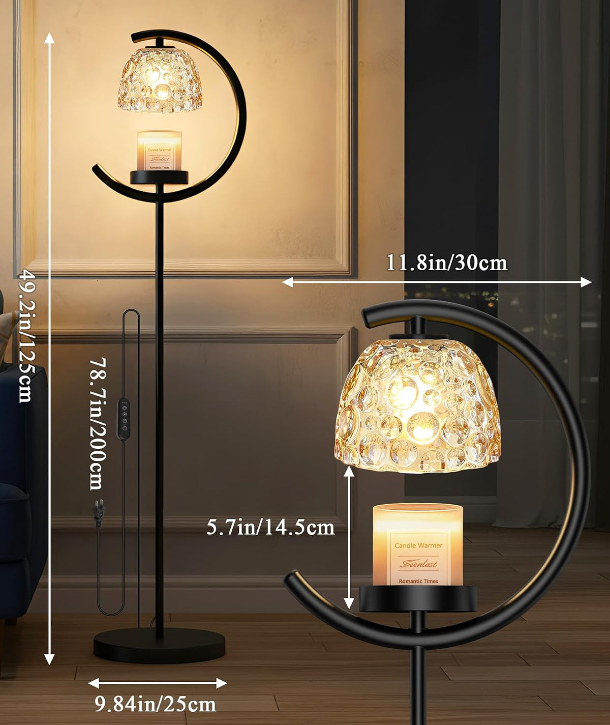 seenlast Candle Warmer Floor Lamp with Timer and Dimmer | Standing Electric Wax Melt Warmer for Home Decor, Living Room