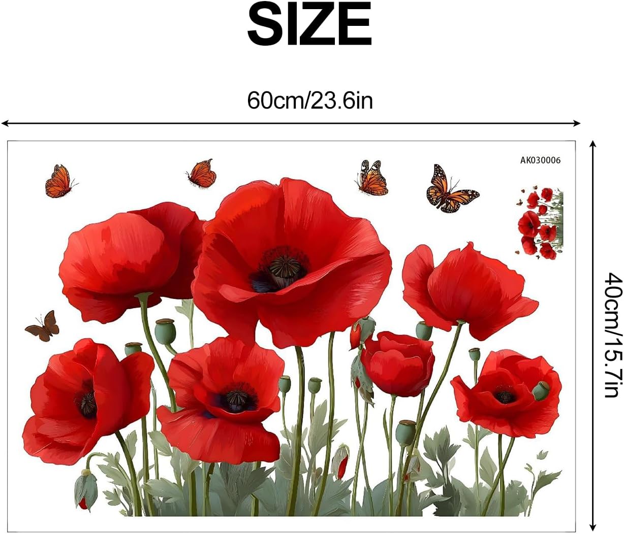 Poppy Flower Wall Decals / #4 / Red