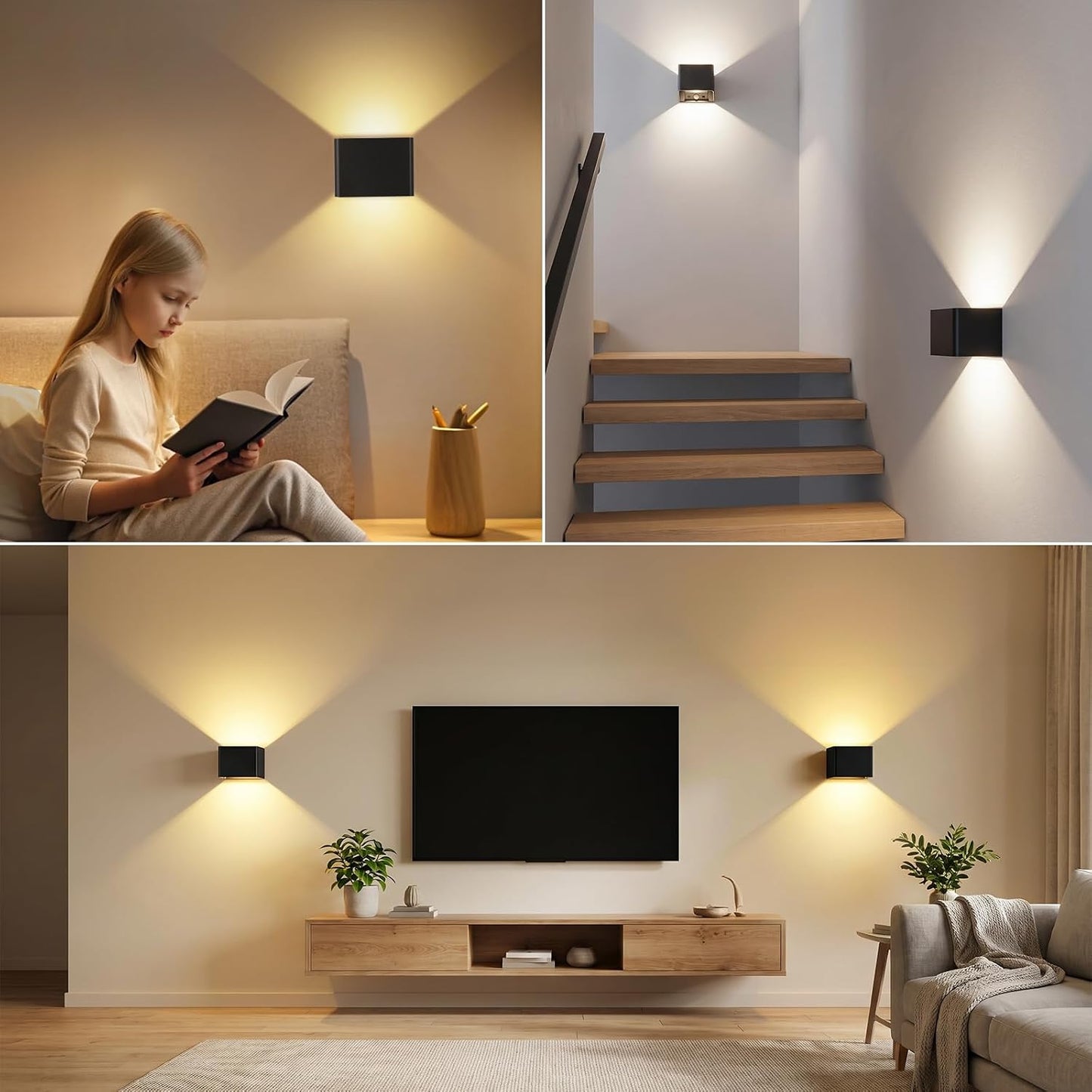 Rechargeable Motion Sensor Wall Lights, Black Battery Operated Wall Sconces | Touch&Remote Control, 3Colors & Dimmable