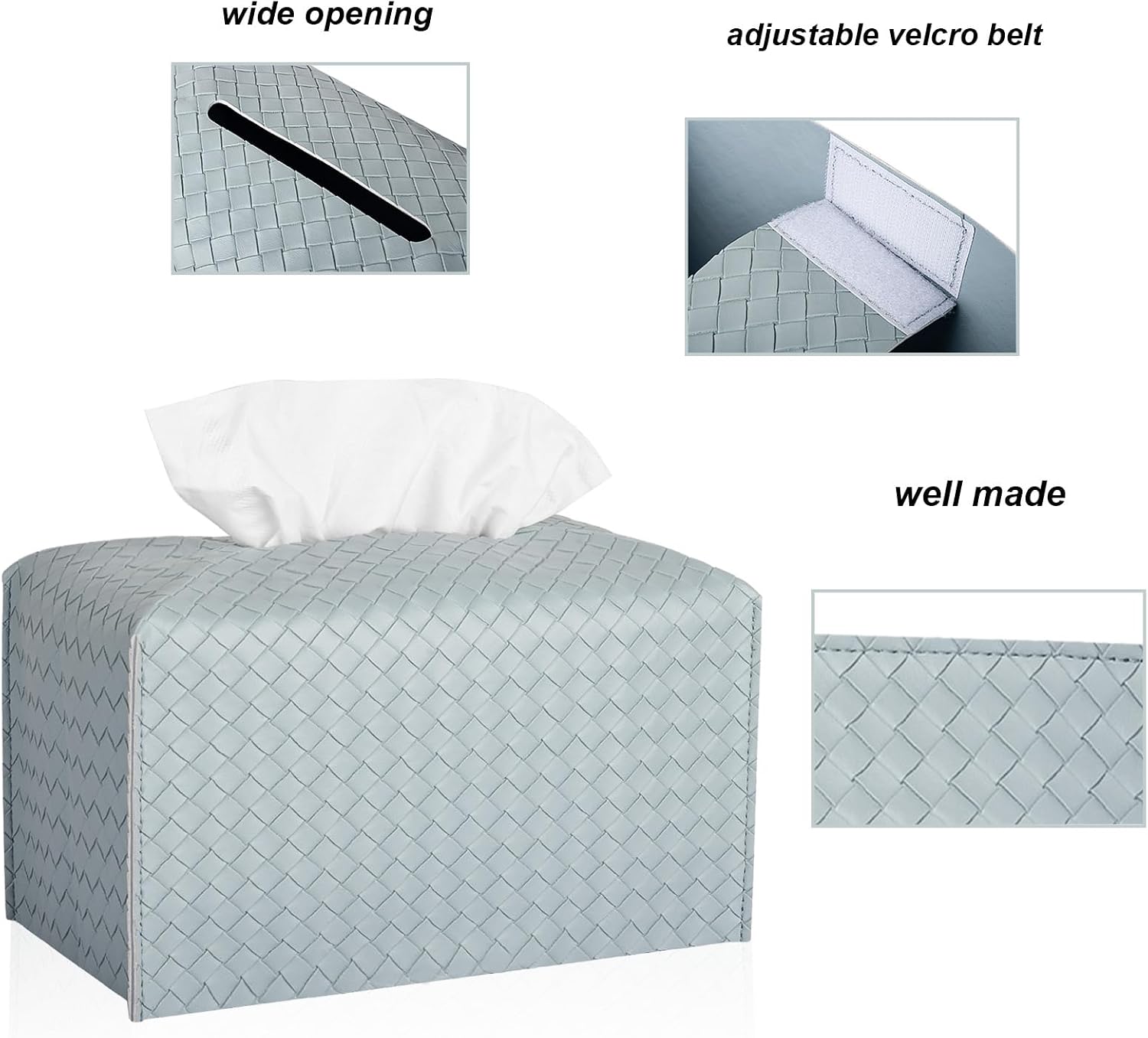 Tissue Box Cover PU Leather Tissue Holder Square Facial Tissue Case Facial / Rectangle / Powderblue