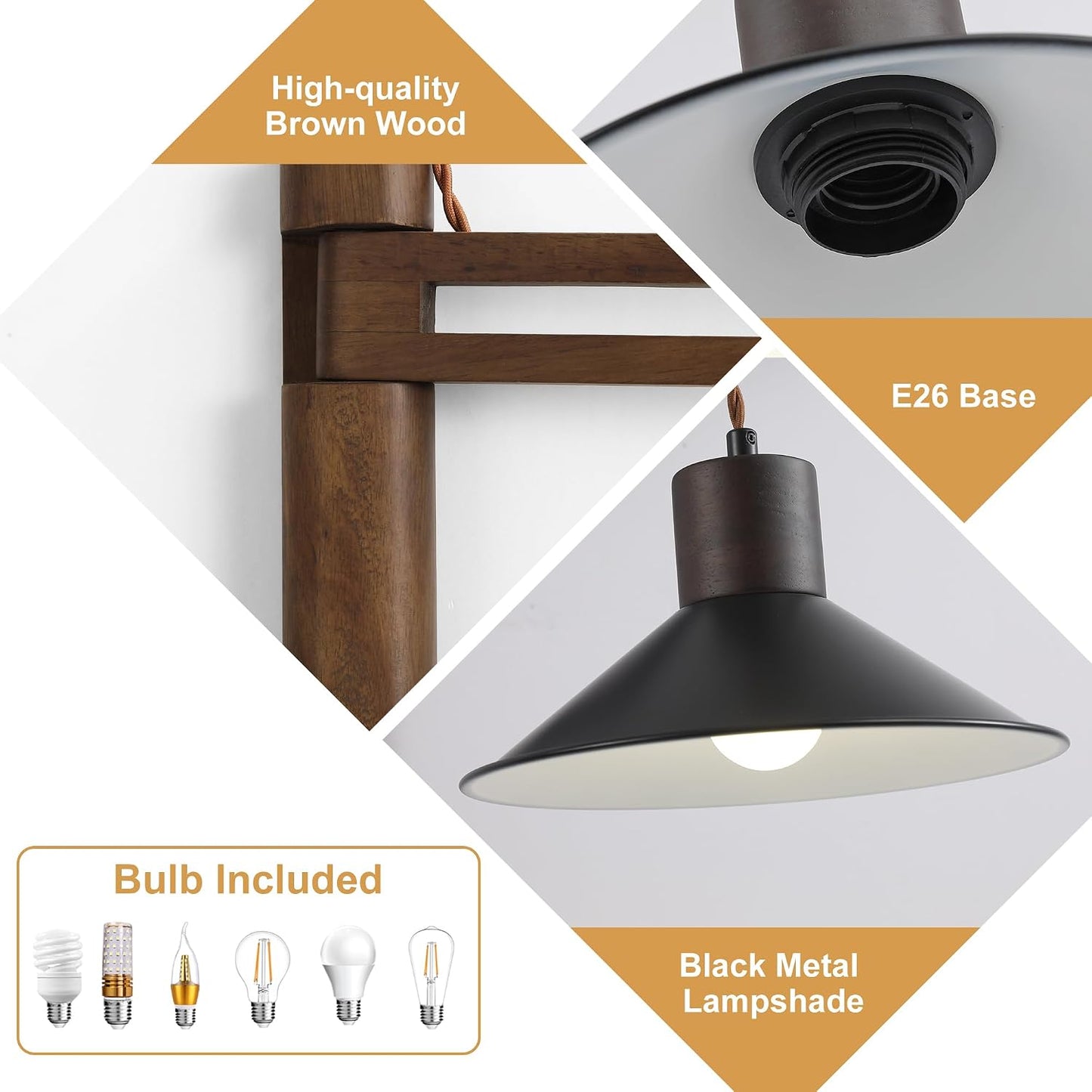 maesta Plug in Wall Lamp, Wood Swing Arm Wall Sconce for Bedroom | Swing Arm Wall Lamp, Natural Wood Finish with Corded