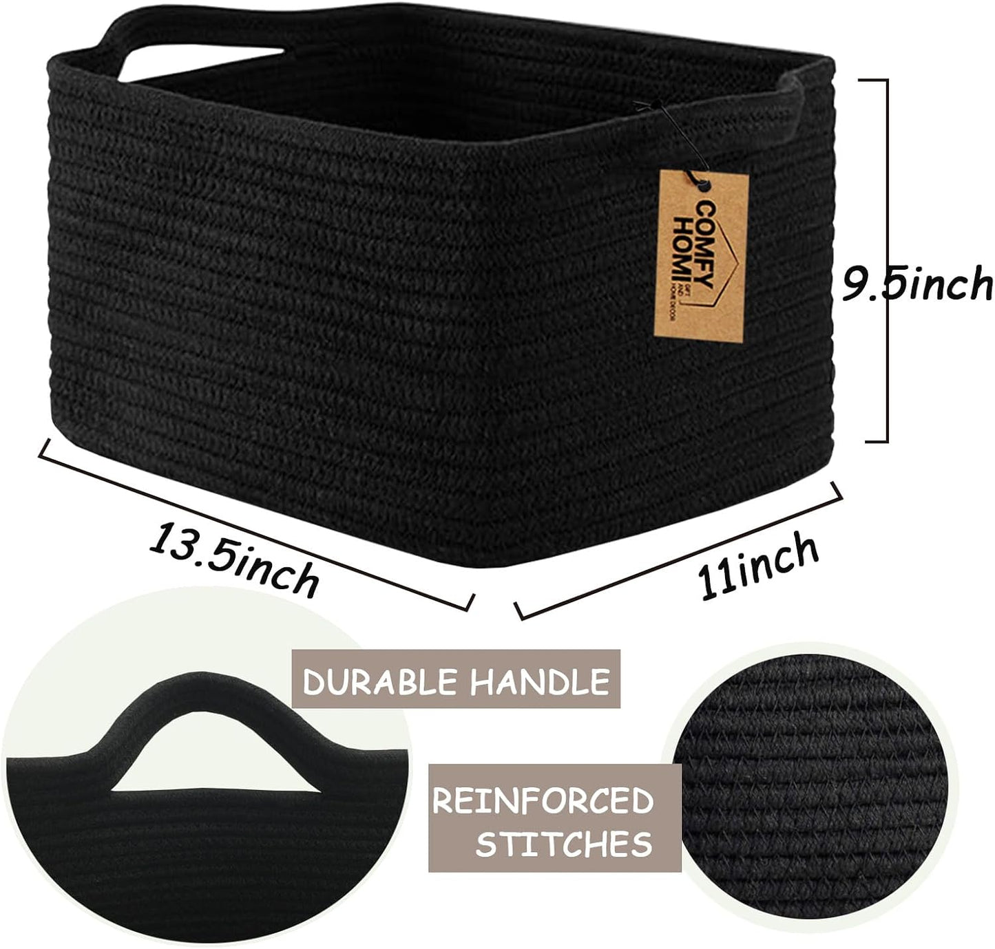 Woven Baskets for Storage / 13.5 x 11 x 9.5 / Black