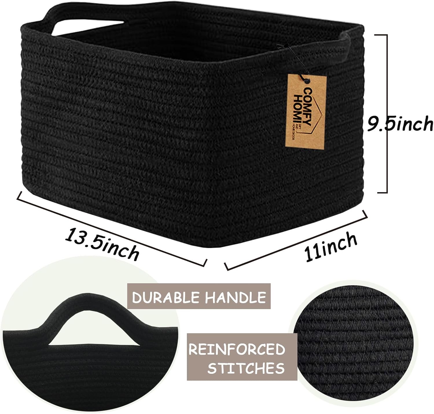 Woven Baskets for Storage / 13.5 x 11 x 9.5 / Black