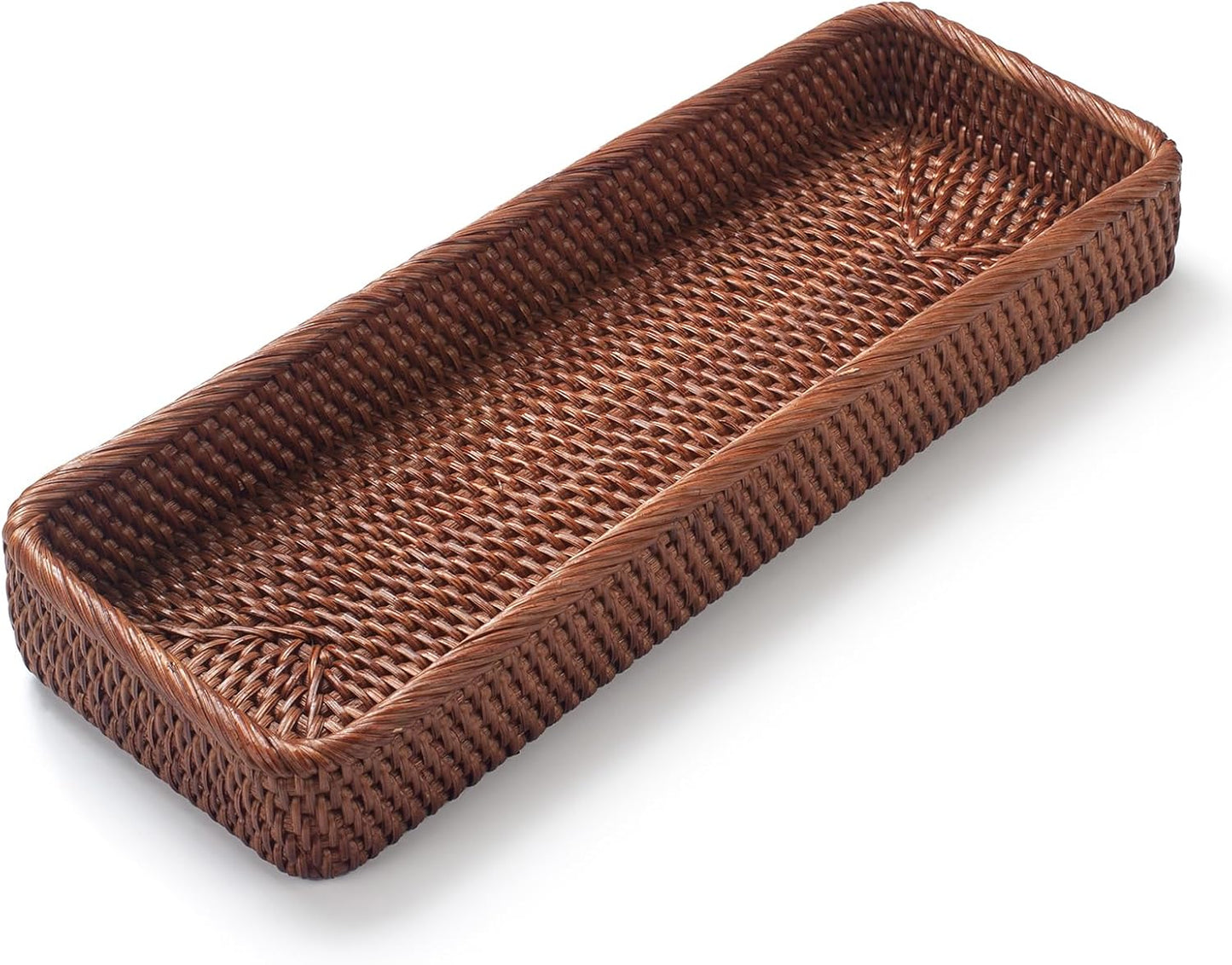 Rattan Bathroom Vanity Trays Toilet Tank Baskets Long Narrow Hand / Honey Brown / 16.3 x 6.1 x 2
