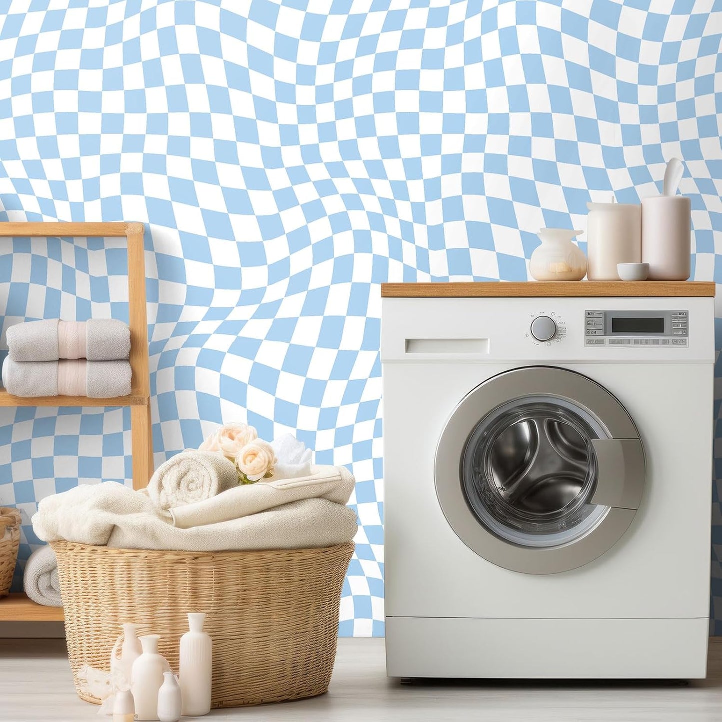 15.75''x118'' Checkered Peel and Stick Wallpaper Aesthetic Removable Contact Paper / Light Blue