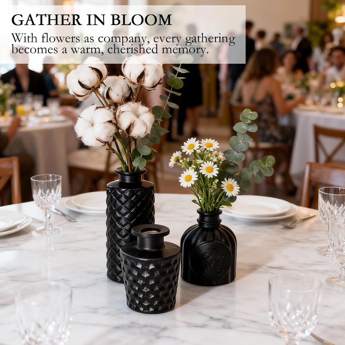 Black Glass Bud Vase Pcs / Classic Black / Set of 14