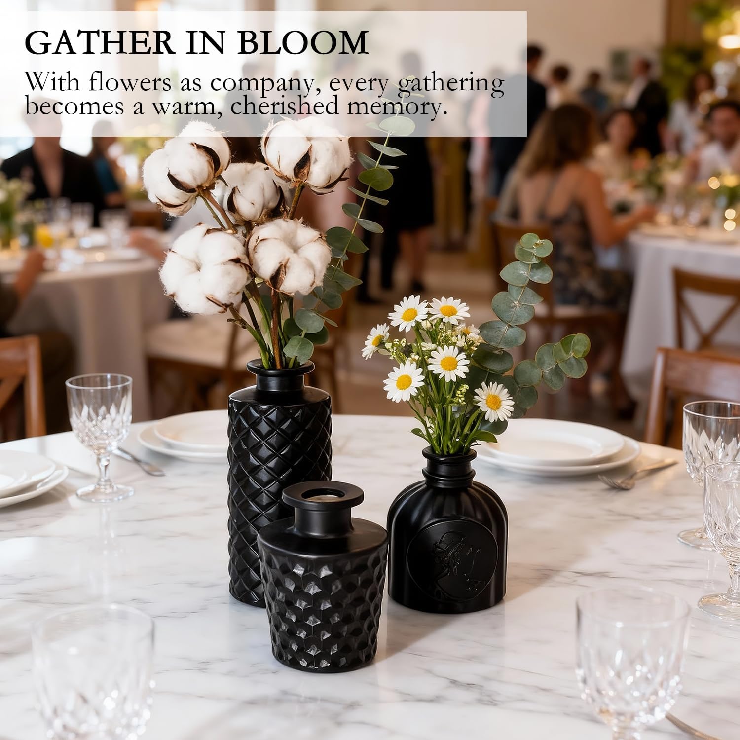 Black Glass Bud Vase Pcs / Classic Black / Set of 14