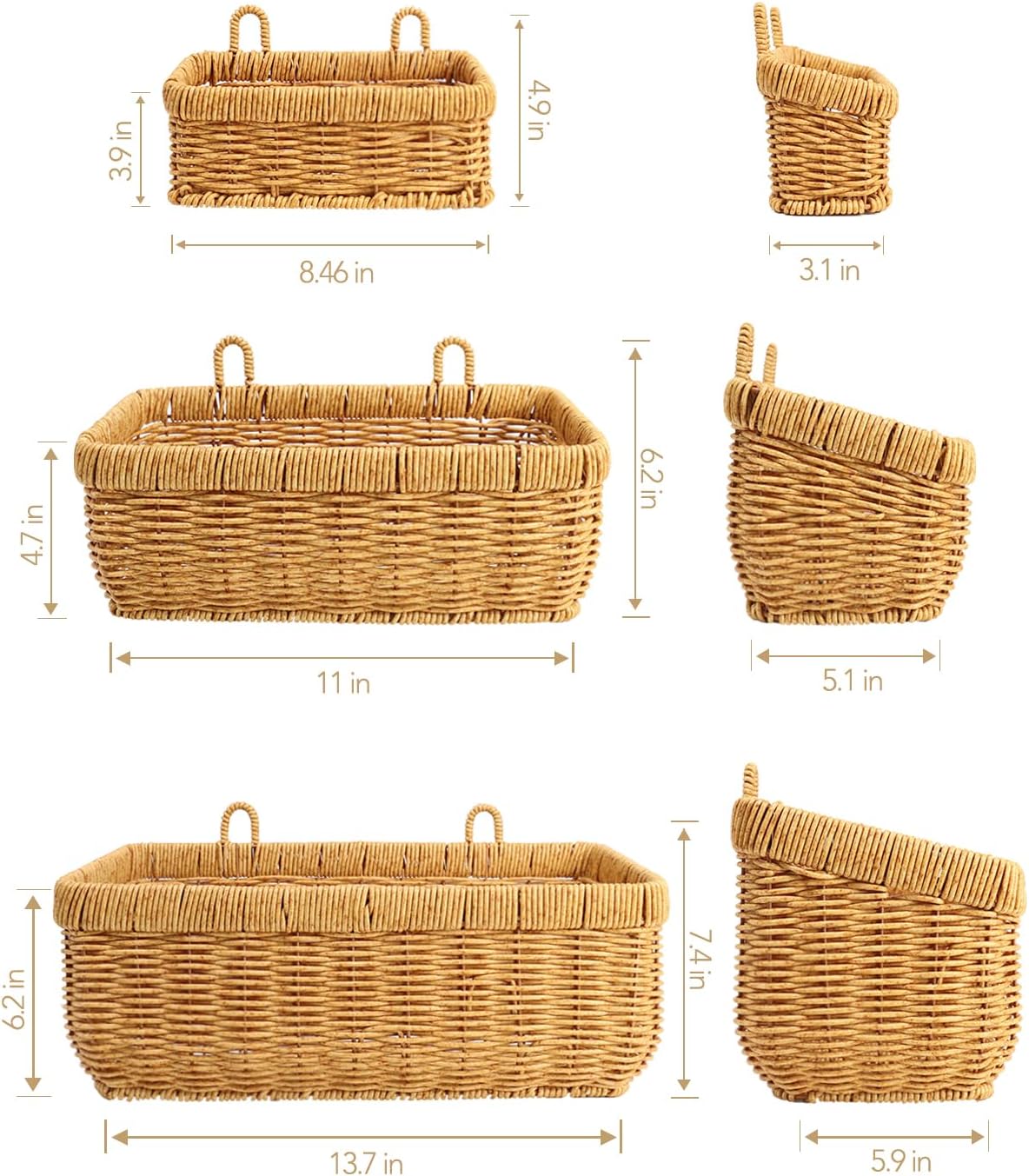 Boho Style Hand-Woven Hanging Storage Baskets / Logs / 3 Pc / Set of 3
