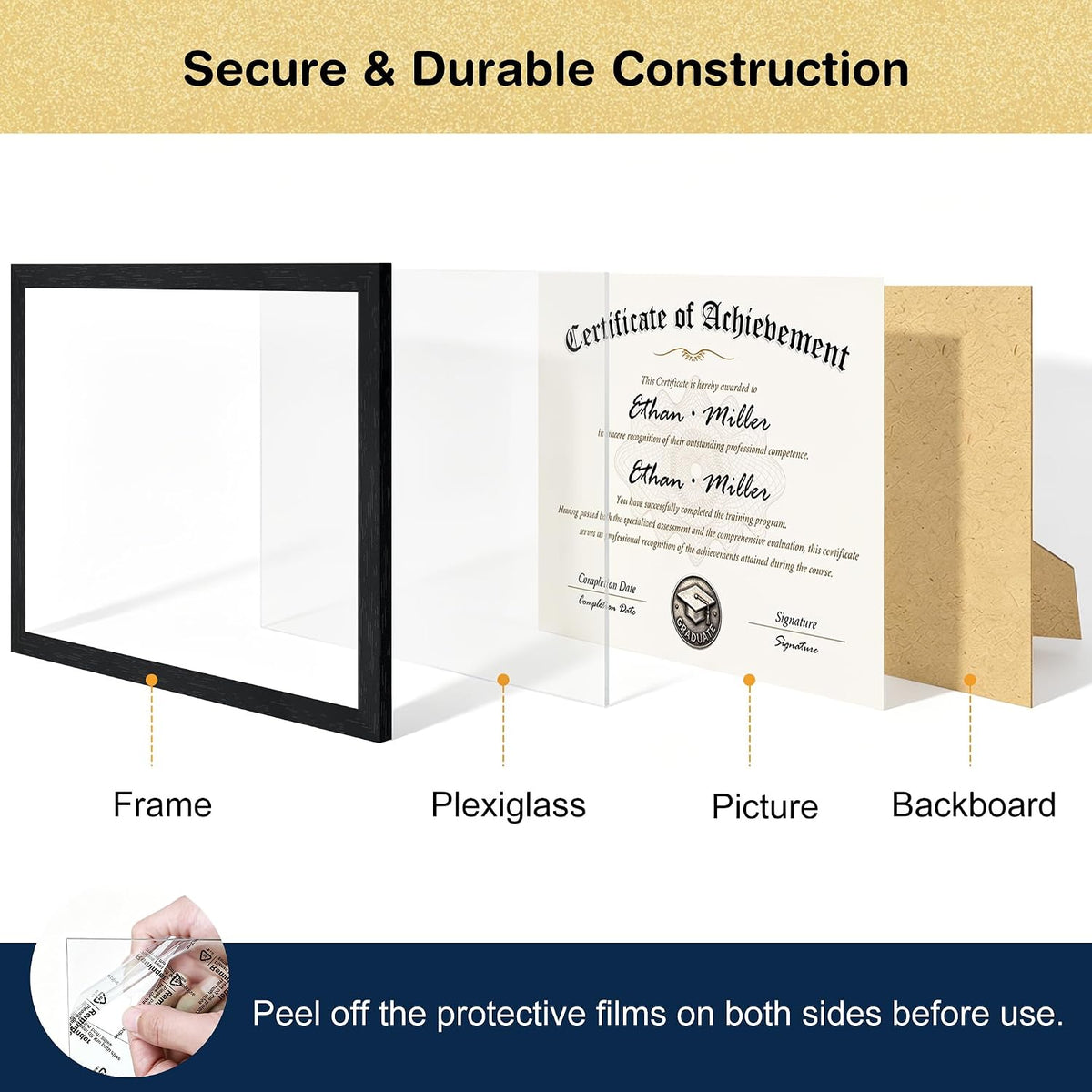 Wiscet 8.5x11 Picture Frame Set of 16, Certificate Diploma Document Frames | Black Woodgrain, for Wall or Tabletop