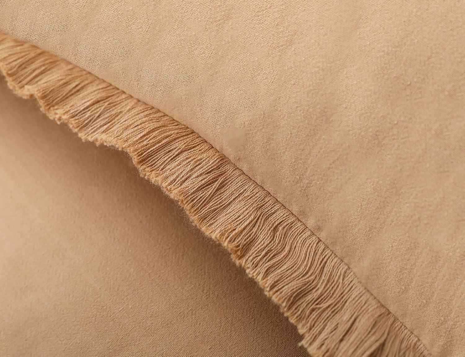 Linen Fringed Throw Pillow Covers / Khaki / 18 x 18 / Natural / Set of 2