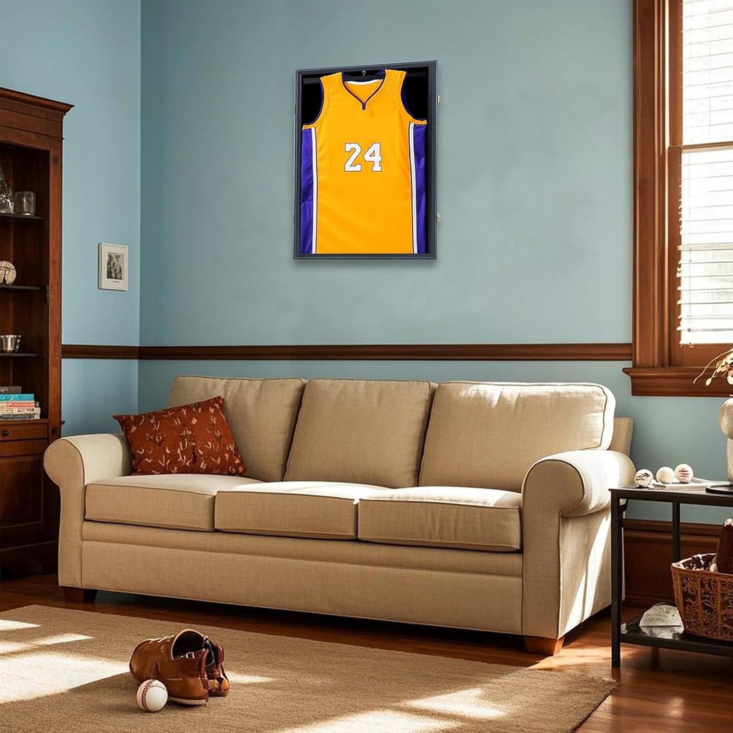 Grintus Jersey Frame Display Case, Black Shadow Box for Sports Jerseys,1P | Wall Mount, Black Jersey Shadow Box,Golden