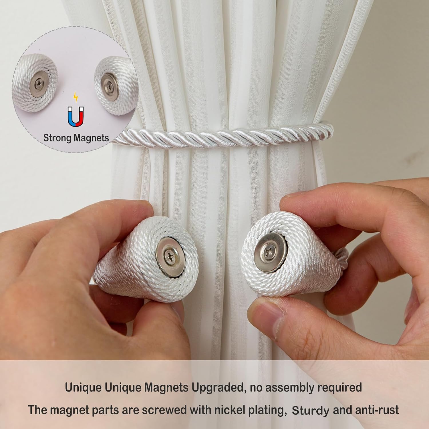 Magnetic Curtain Tiebacks 8 Pack Outdoor Rope Curtain Tie Backs Decorative Window Treatment Holdbacks for Home