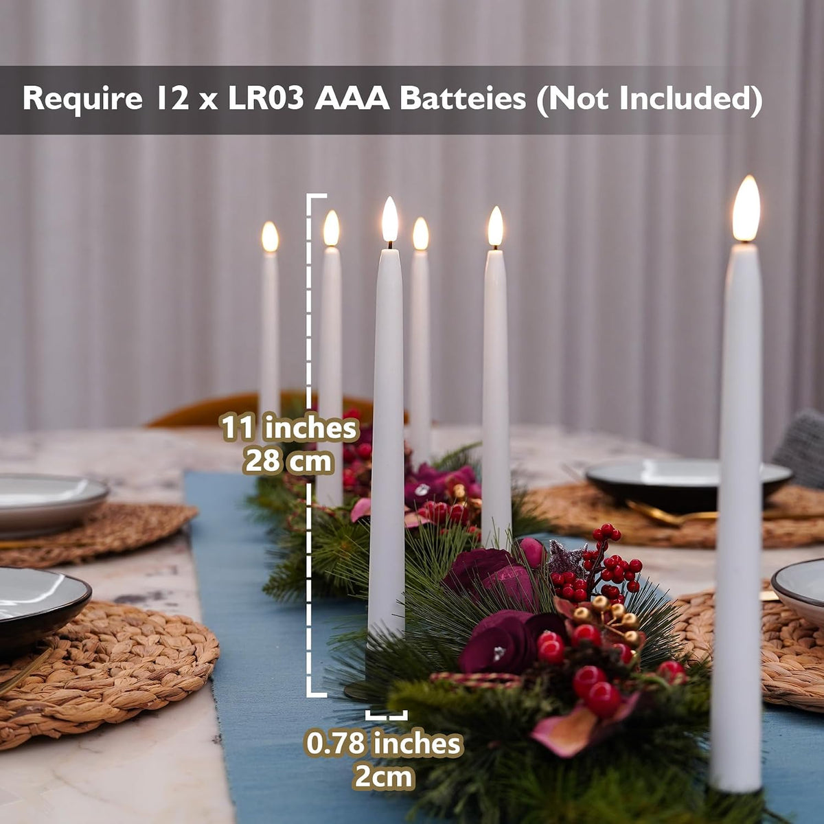 Rhytsing 11 inches White Flameless Taper Candles with Timer, Battery Operated Led Candle Sticks Real Wax Finished for