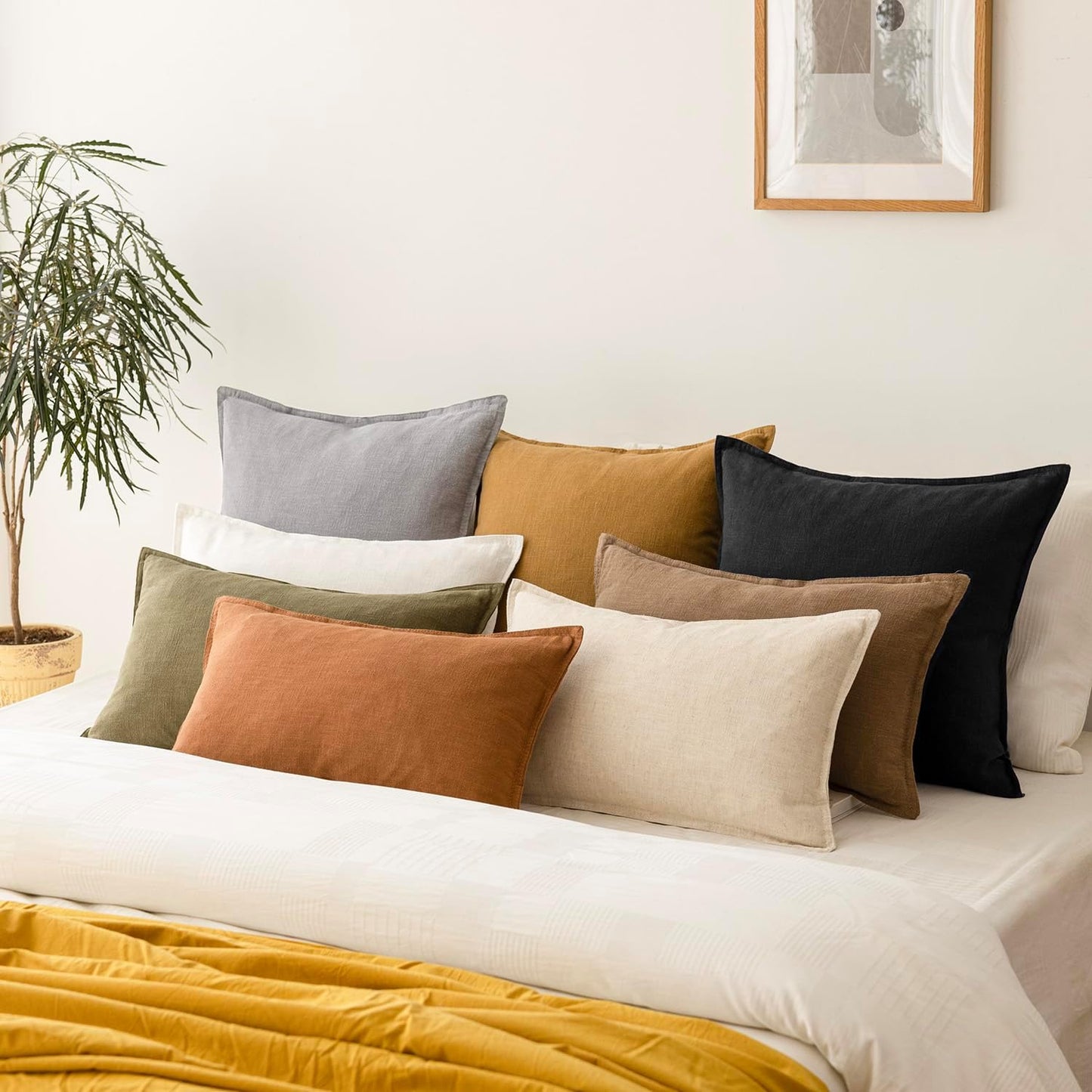 Decorative Linen Soild Throw Pillow Covers Soft Accent Cushion Case / 18 x 18 / Black / Set of 2