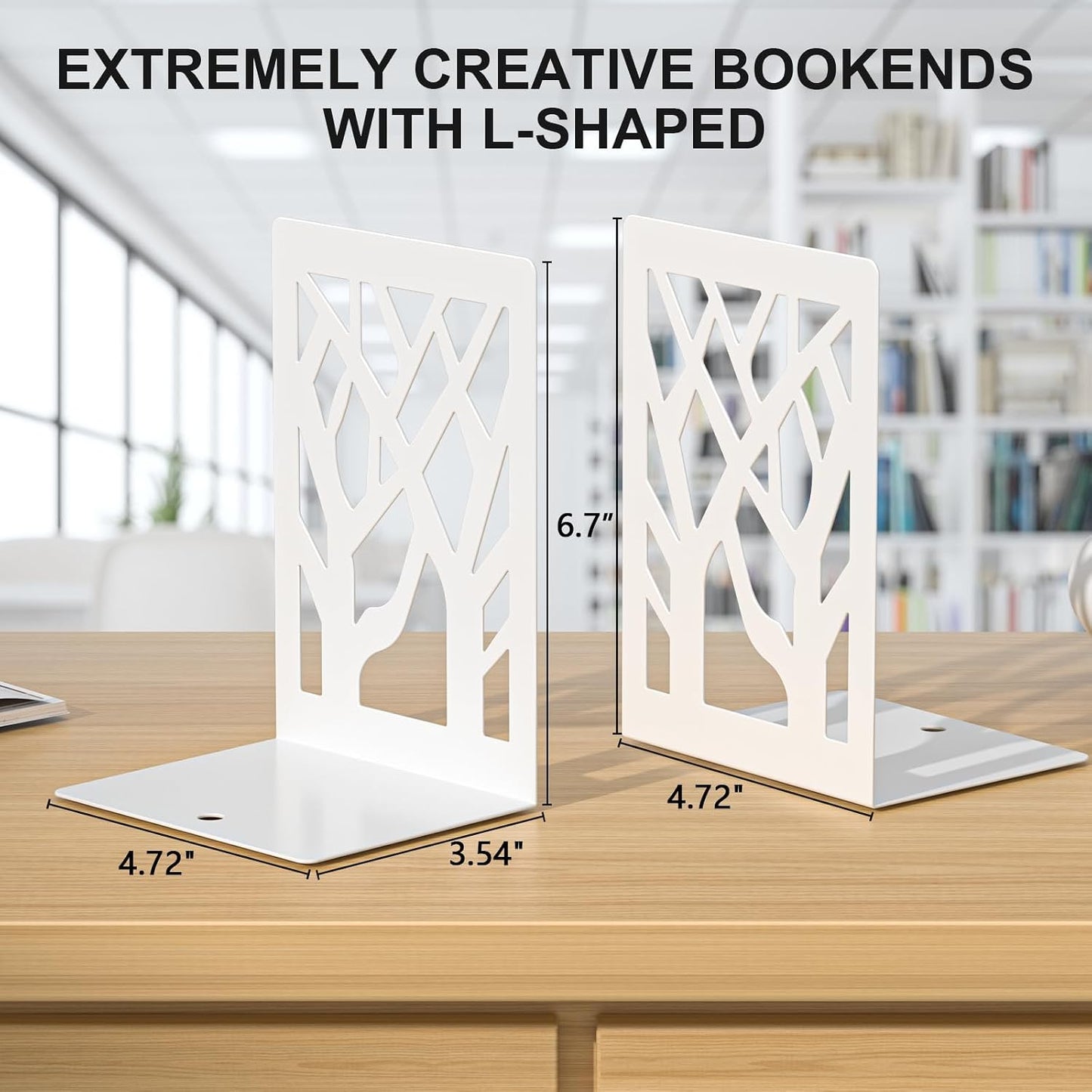Tree Design Modern Metal Bookends / White / Set of 8