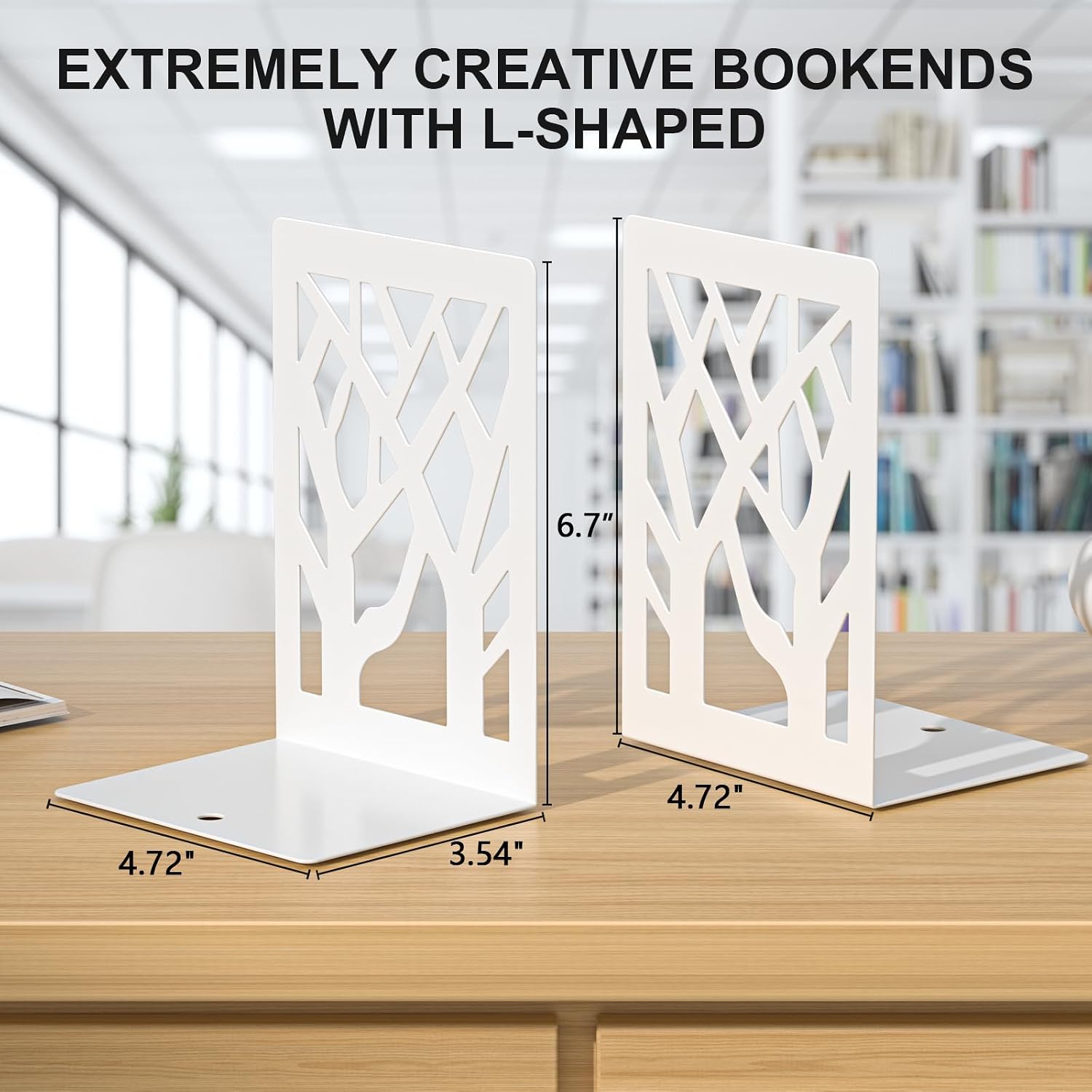 Tree Design Modern Metal Bookends / White / Set of 8