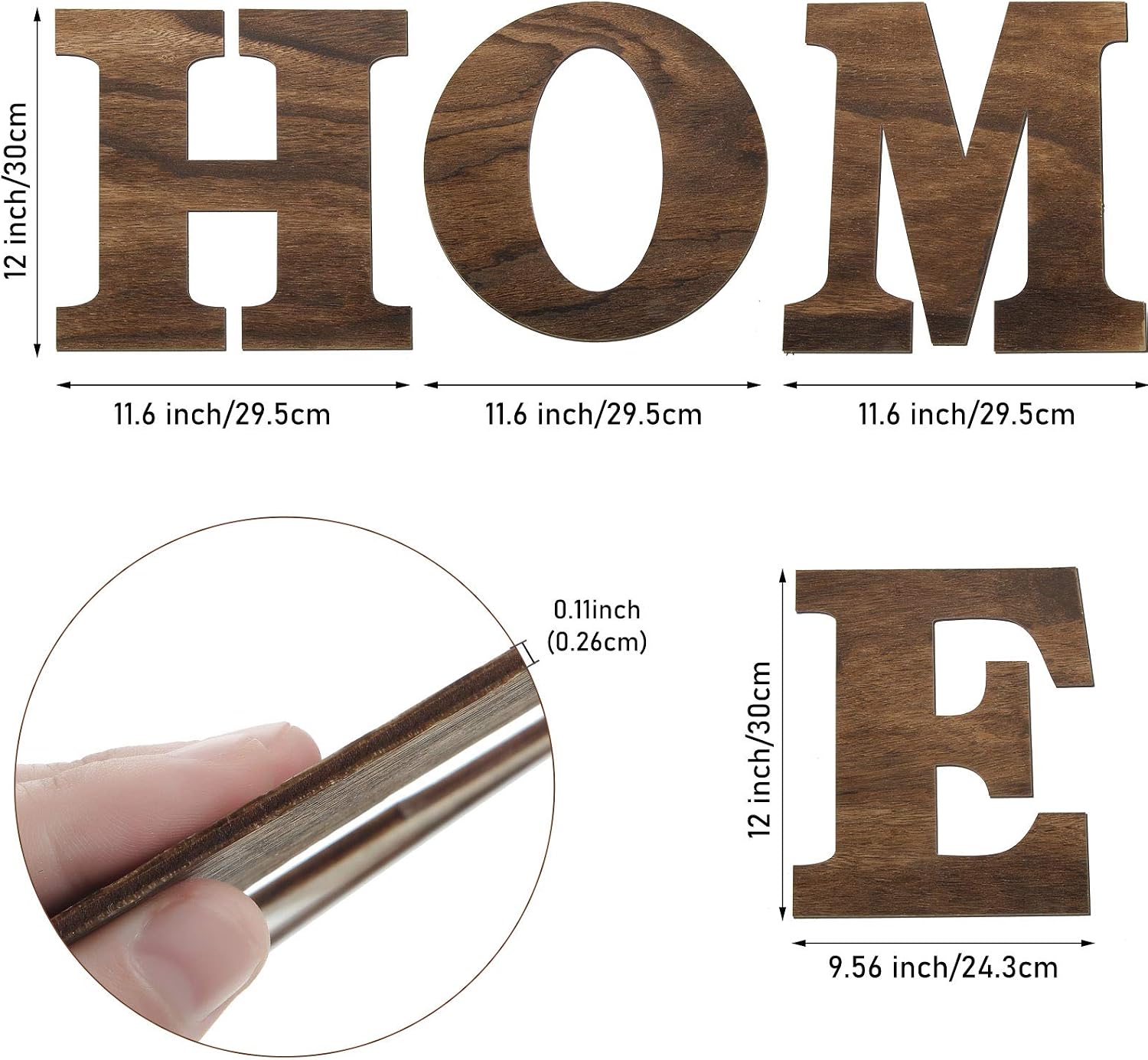 Wooden Home Sign Wall Hanging Decor Farmhouse Letters / Brown / 12 Inch / Set of 4