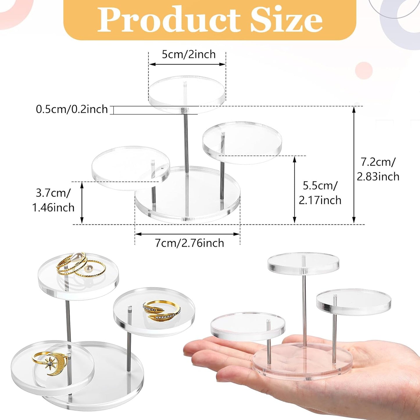 Round Acrylic Display Riser Stands for Small Items 3 Tier Jewelry Display Stands / Clear / Set of 8