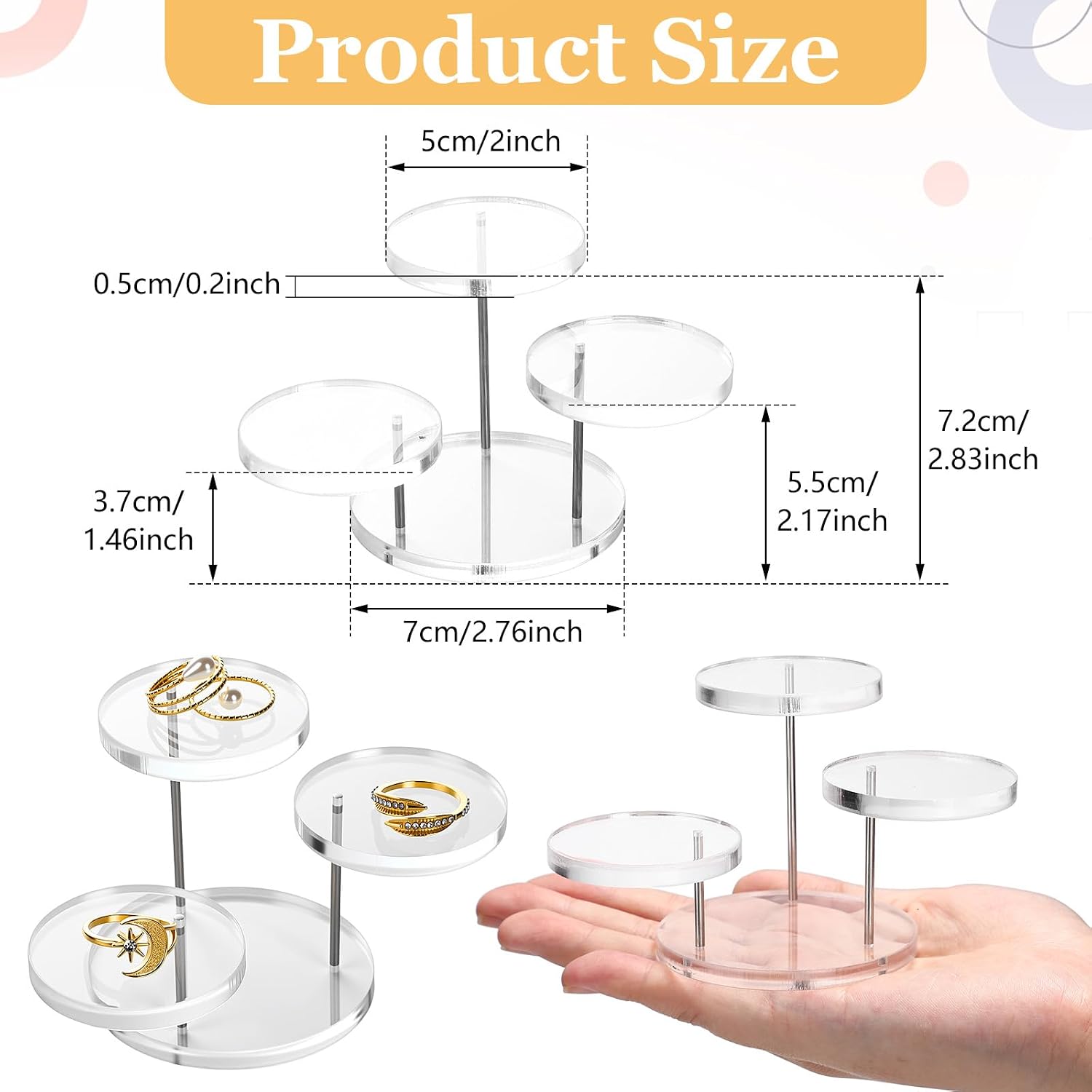 Round Acrylic Display Riser Stands for Small Items 3 Tier Jewelry Display Stands / Clear / Set of 8