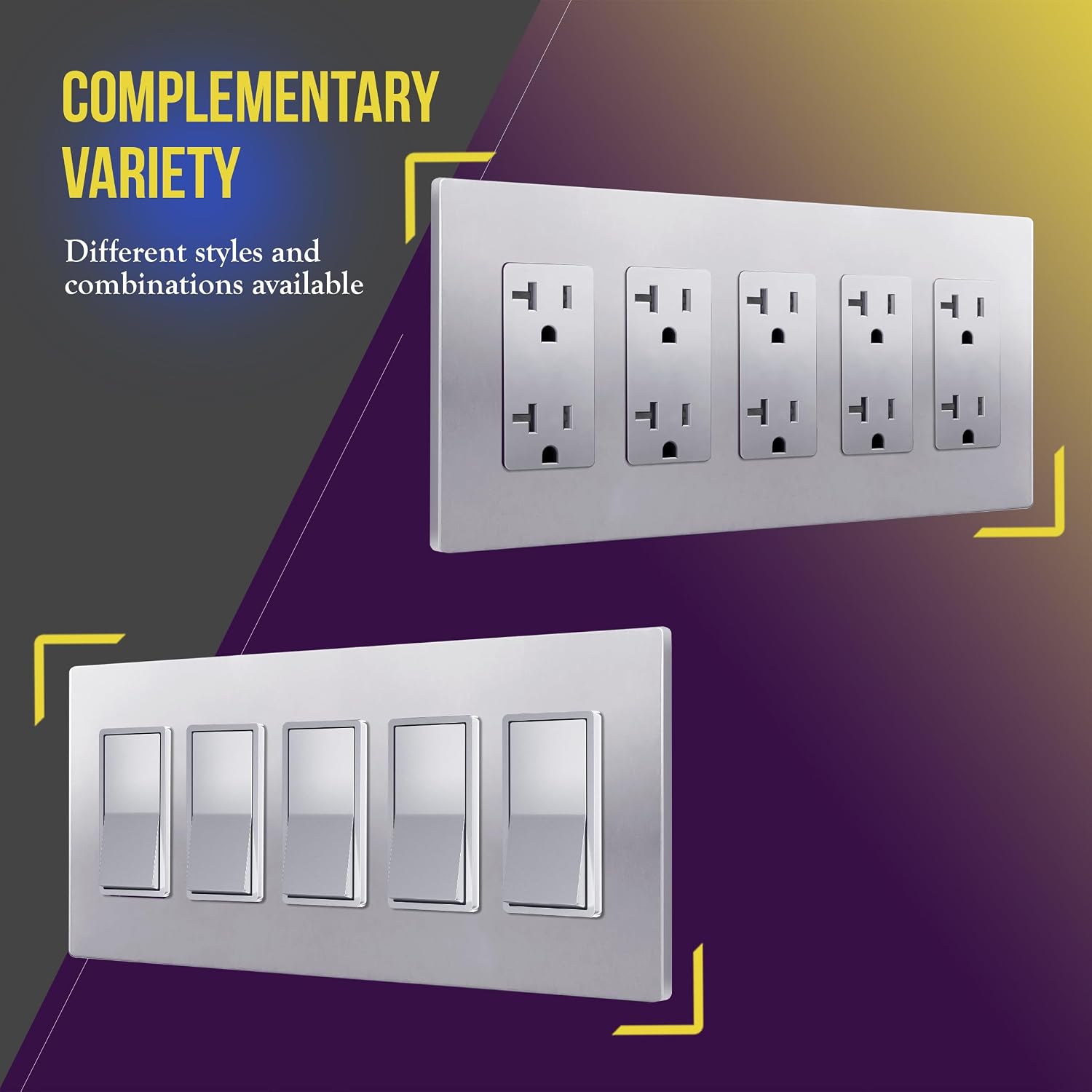 ENERLITES 5-Gang Silver Screwless Decorator Switch Outlet Wall Plate Cover