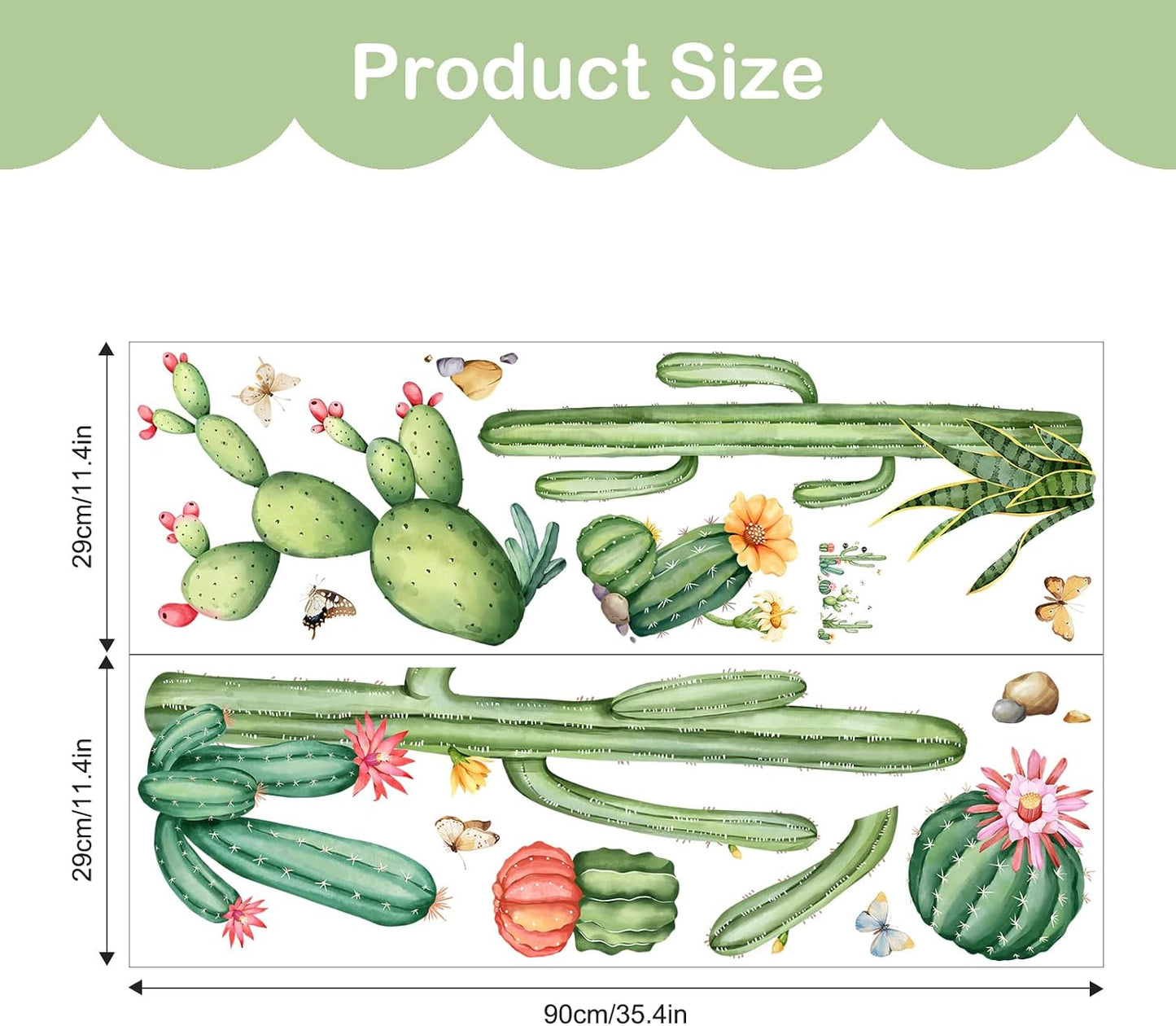 Large Cactus Wall Decals Plants Wall Stickers Peel and Stick Tropical Art Decor / Green