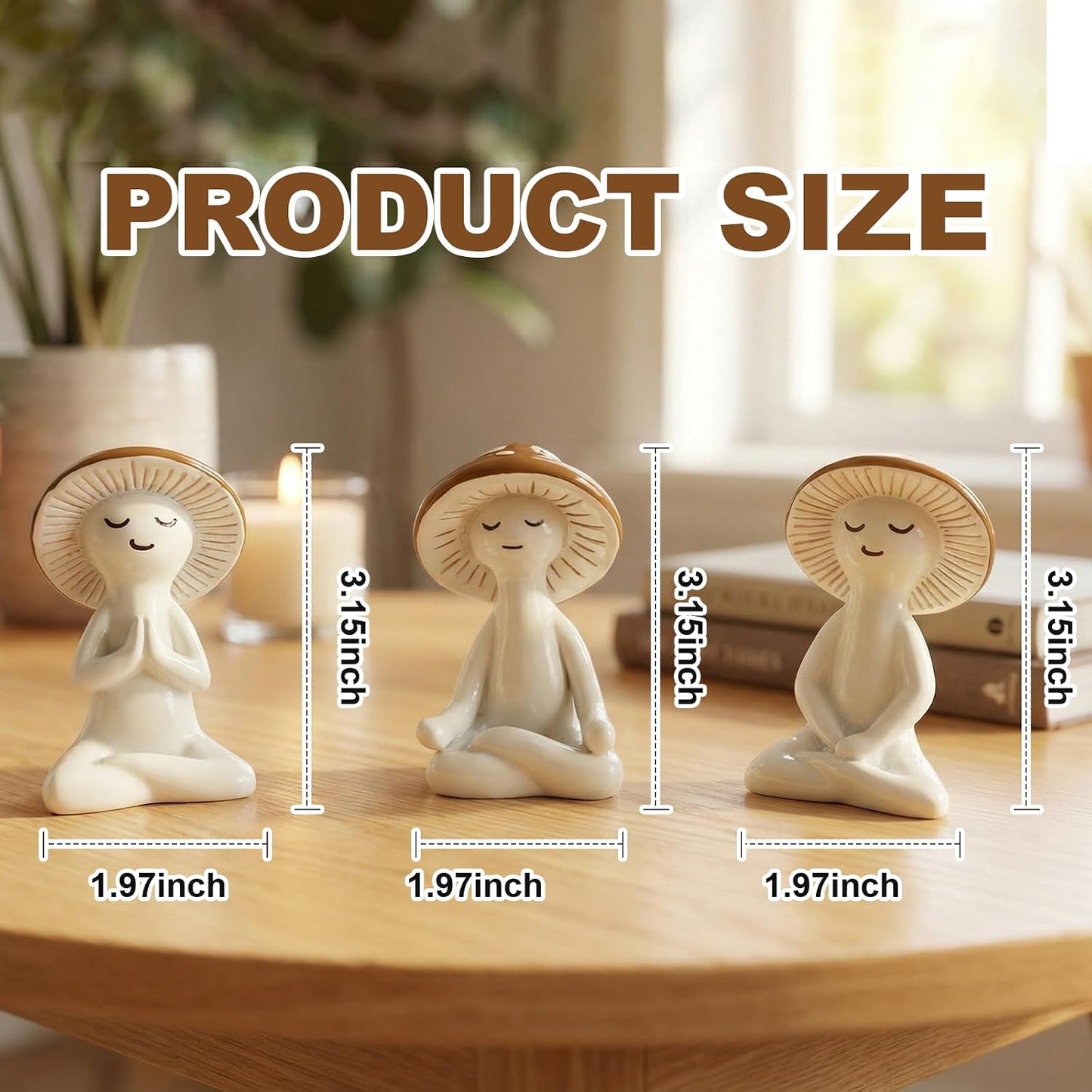 Meditation Mushroom Statue / Brown / Set of 3