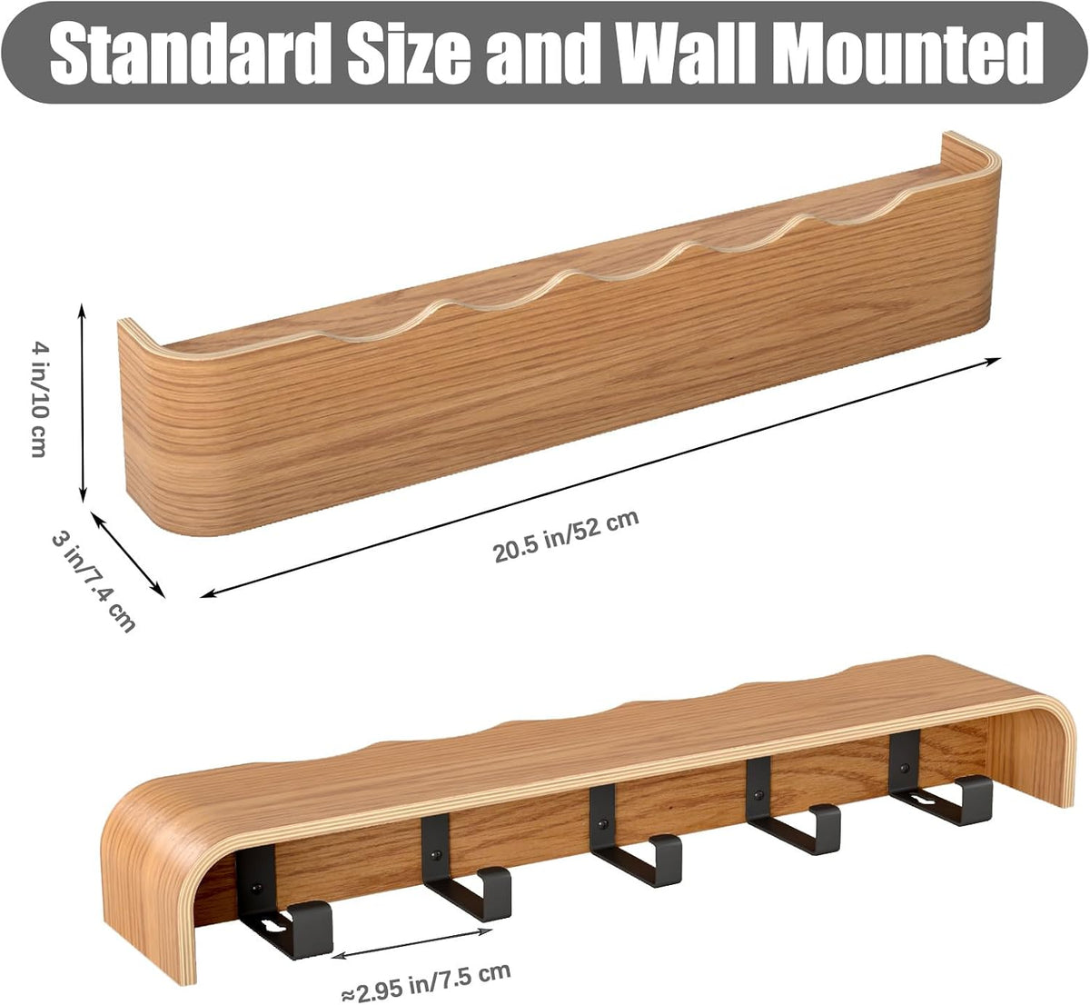 Coat Rack Wall Mount with Shelf 5 Hidden Hooks Modern Wooden Key Holder Entryway Organizer for Hallway Bedroom Bathroom