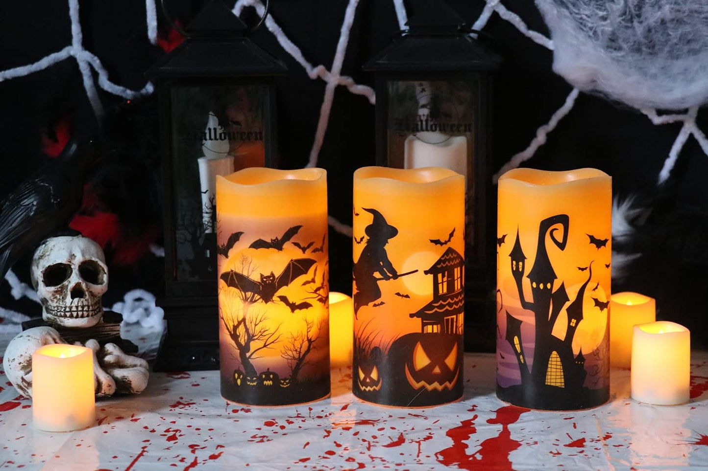 Halloween Decor Flameless Candles Battery Operated with 6H Timer | LED Pillar Candles Flickering, Real Wax 300 Hours