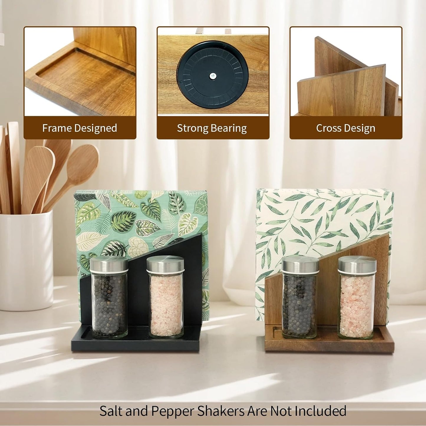 Wooden Napkin Holder Rotating Napkin Dispenser / Natural