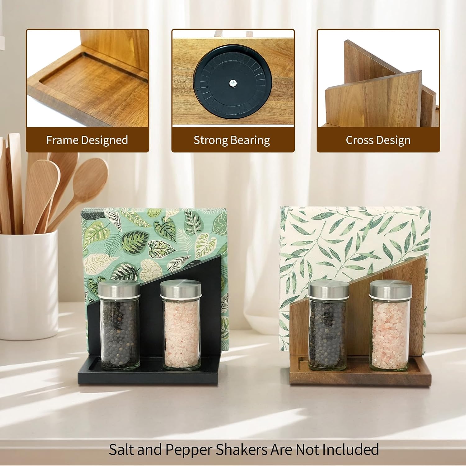 Wooden Napkin Holder Rotating Napkin Dispenser / Natural