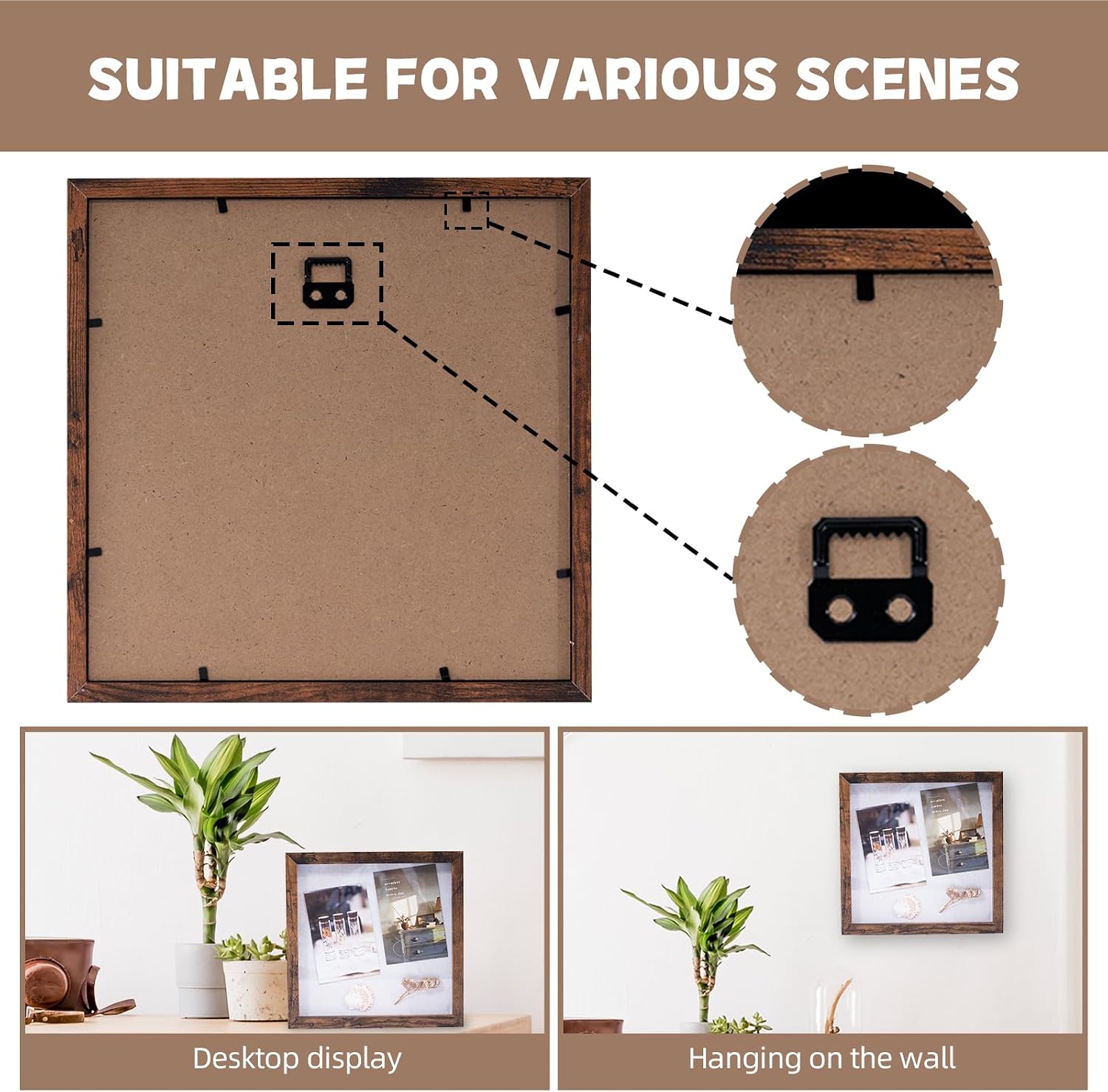 Muzilife 12x12 Shadow Box Wood Picture Frame, Tempered Glass, Honey Brown | FSC-Certified MDF | Soft Acid-free Linen