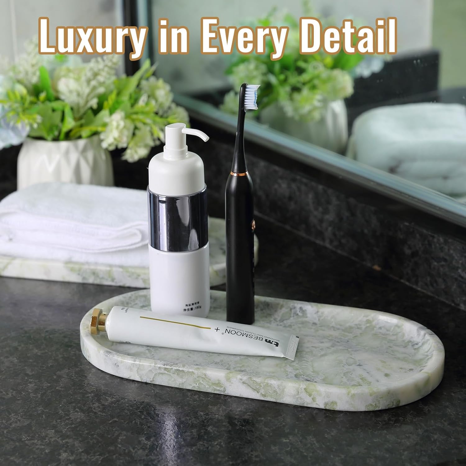 Catchall Tray for Perfume / Green Marble-bianco Palomino / 12 x 6 x 0.8
