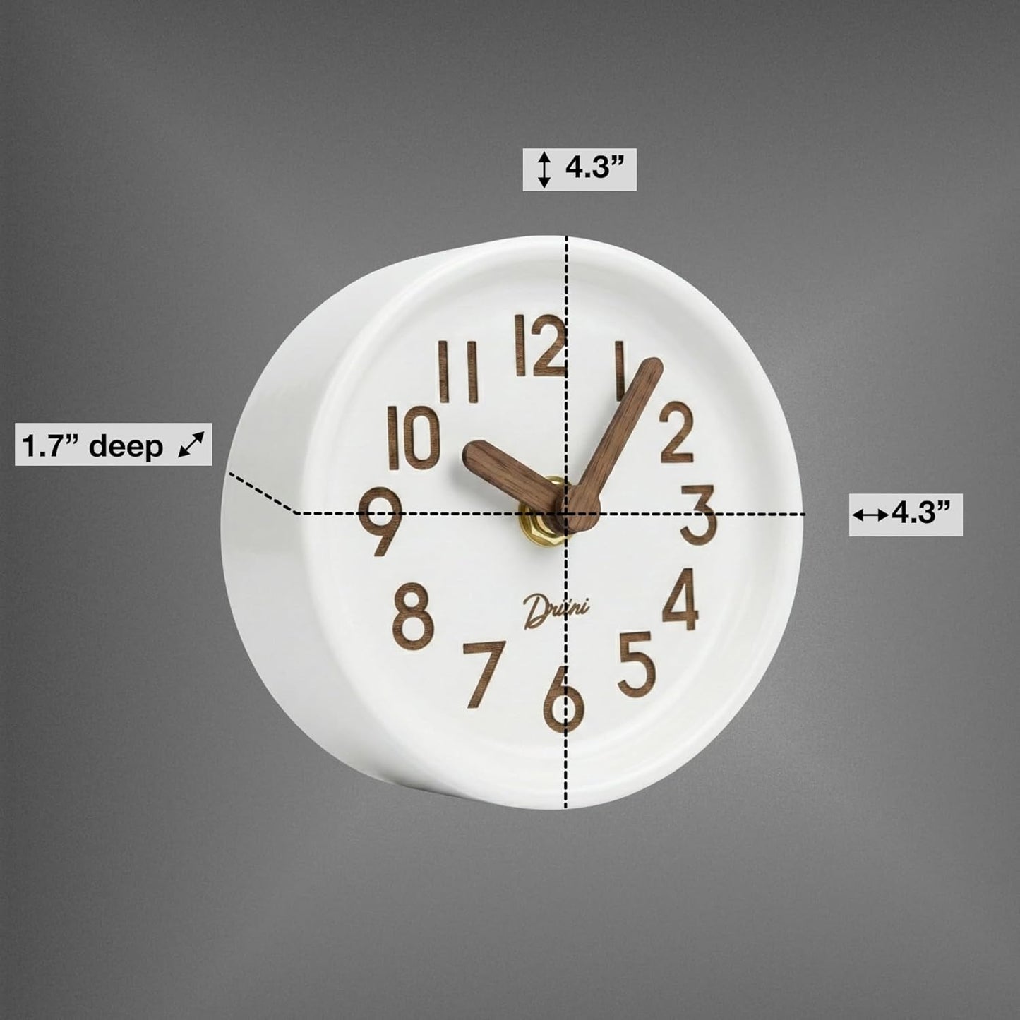Driini Wooden Analog Desktop Clock – 4.3 in. Decorative Pinewood, No-Tick Design – Easy to Read Silent Sweep Mantle