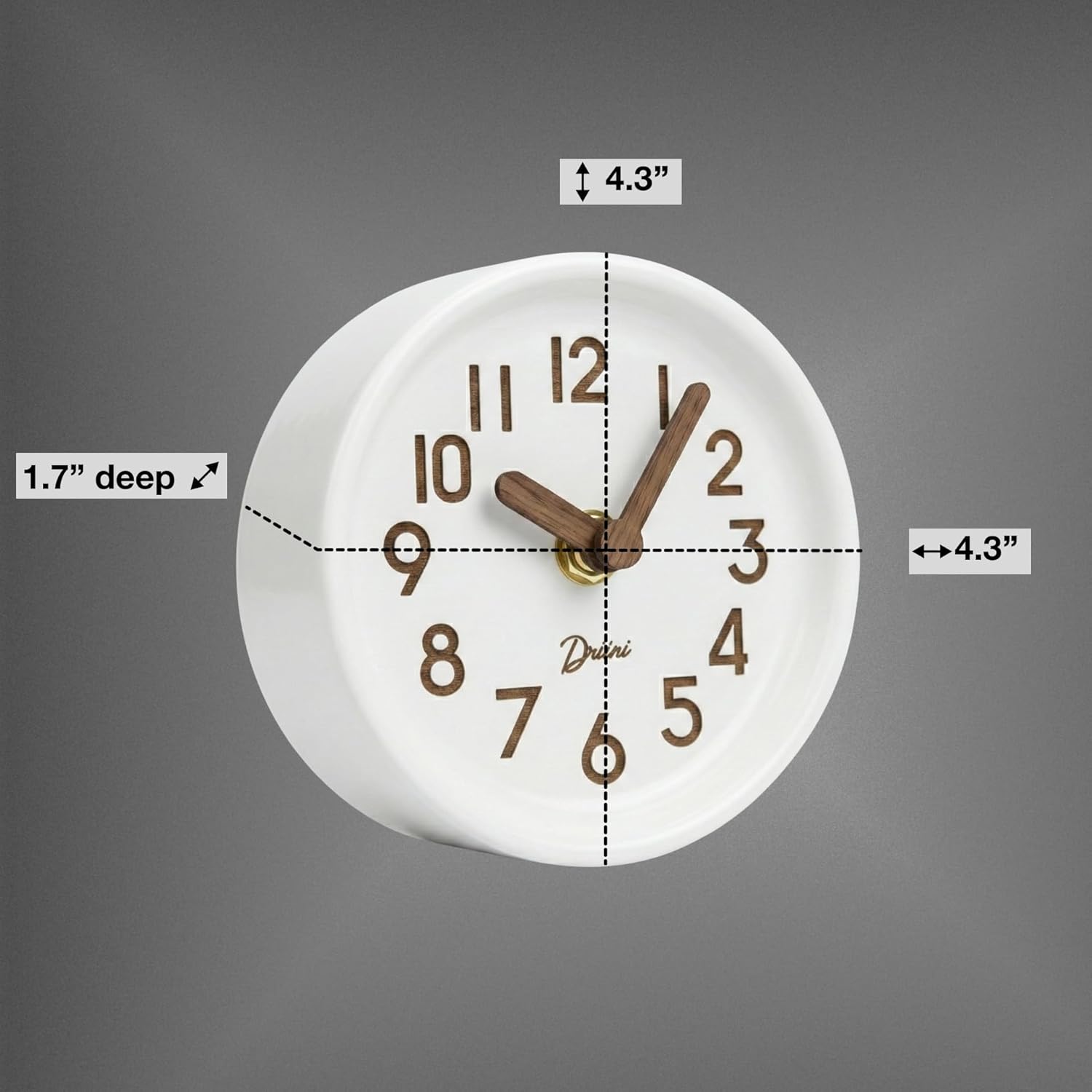 Driini Wooden Analog Desktop Clock – 4.3 in. Decorative Pinewood, No-Tick Design – Easy to Read Silent Sweep Mantle