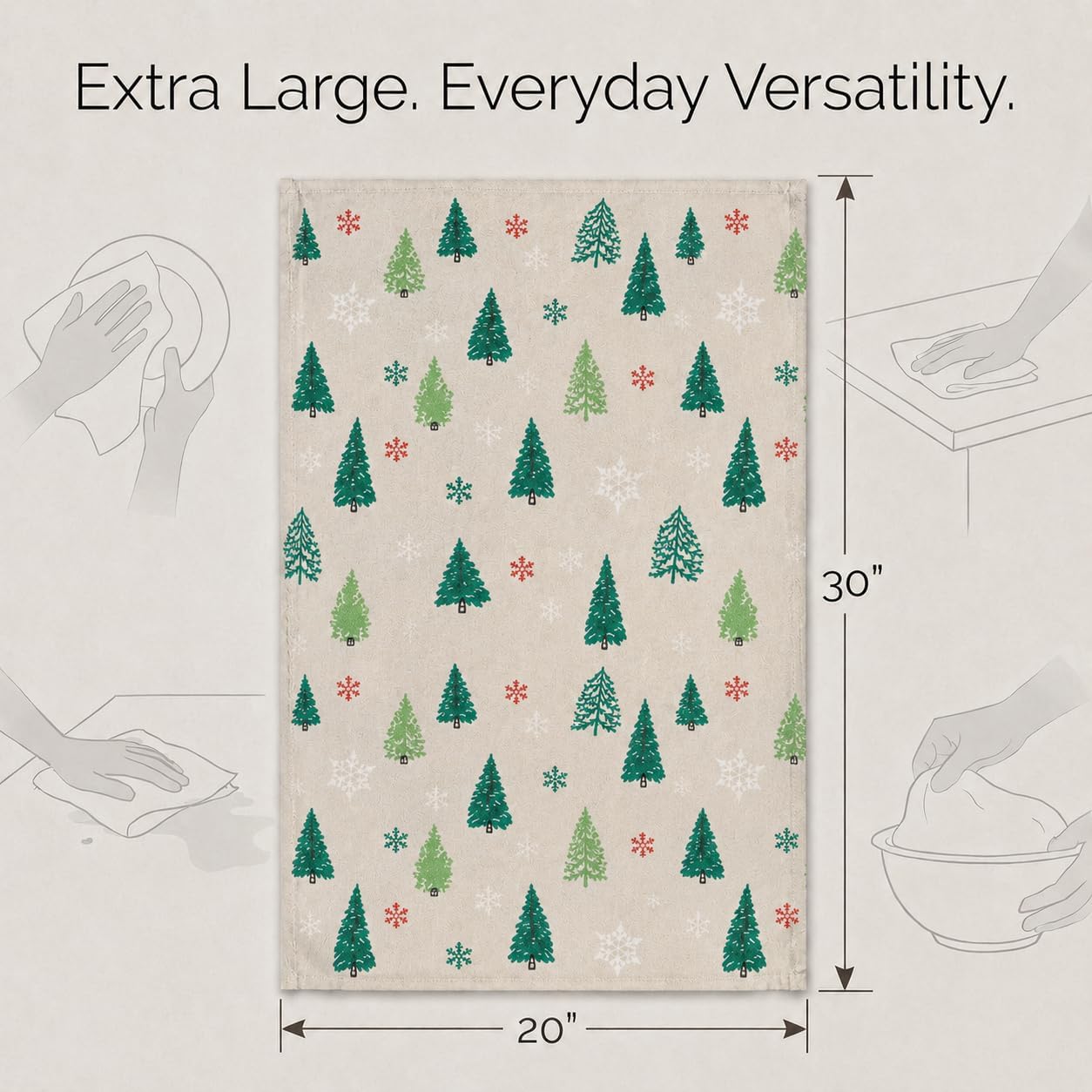 Urban Villa Kitchen Towels Cotton Dish Towels 20”x30” (Set of 6) Grn Tree Print