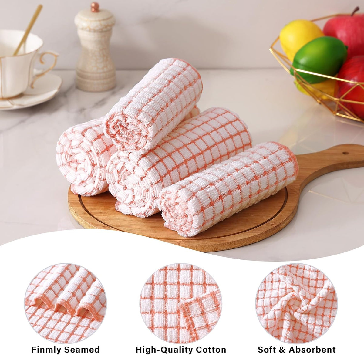 Homaxy Kitchen Towels and Dishcloths Set, Set of 12, Coral | Cotton Terry Kitchen Dish Towels, Super Soft and Absorbent