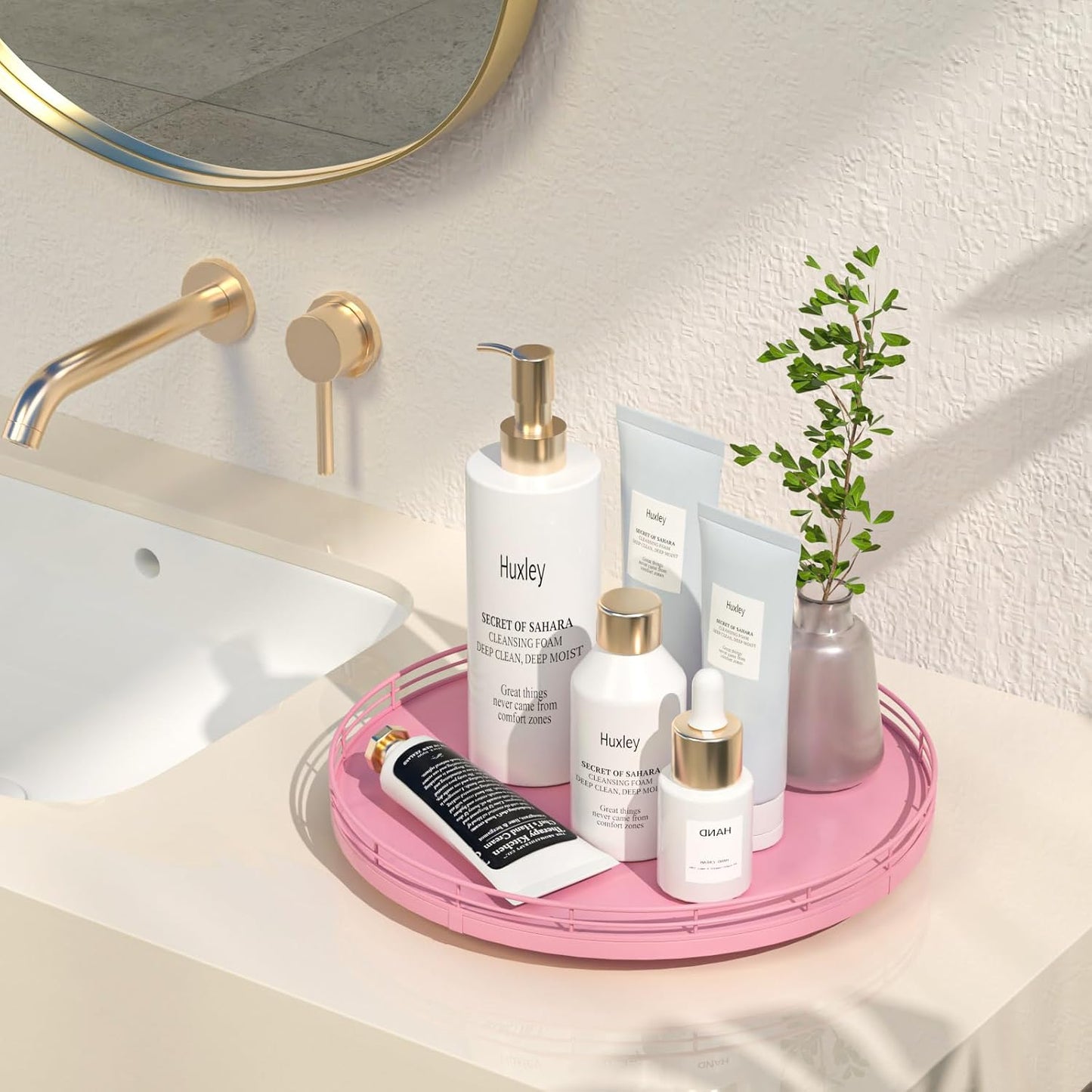 12" Oak Wood Bathroom Tray for Counter / Pink / Set of 12