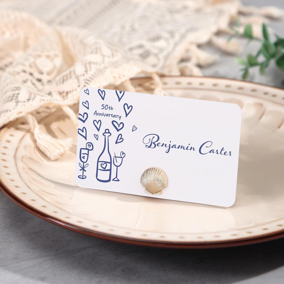 UNIQOOO 24Pcs Decorative Gold Shell Place Card Holders Bulk, Scallop Name Card Stands Set, for Beach Wedding Decor