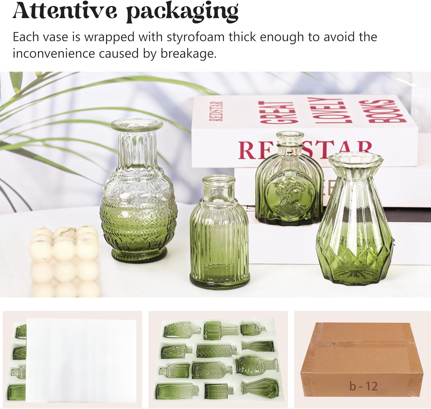 Glass Bud Vase Set / Ombre Green / Set of 12