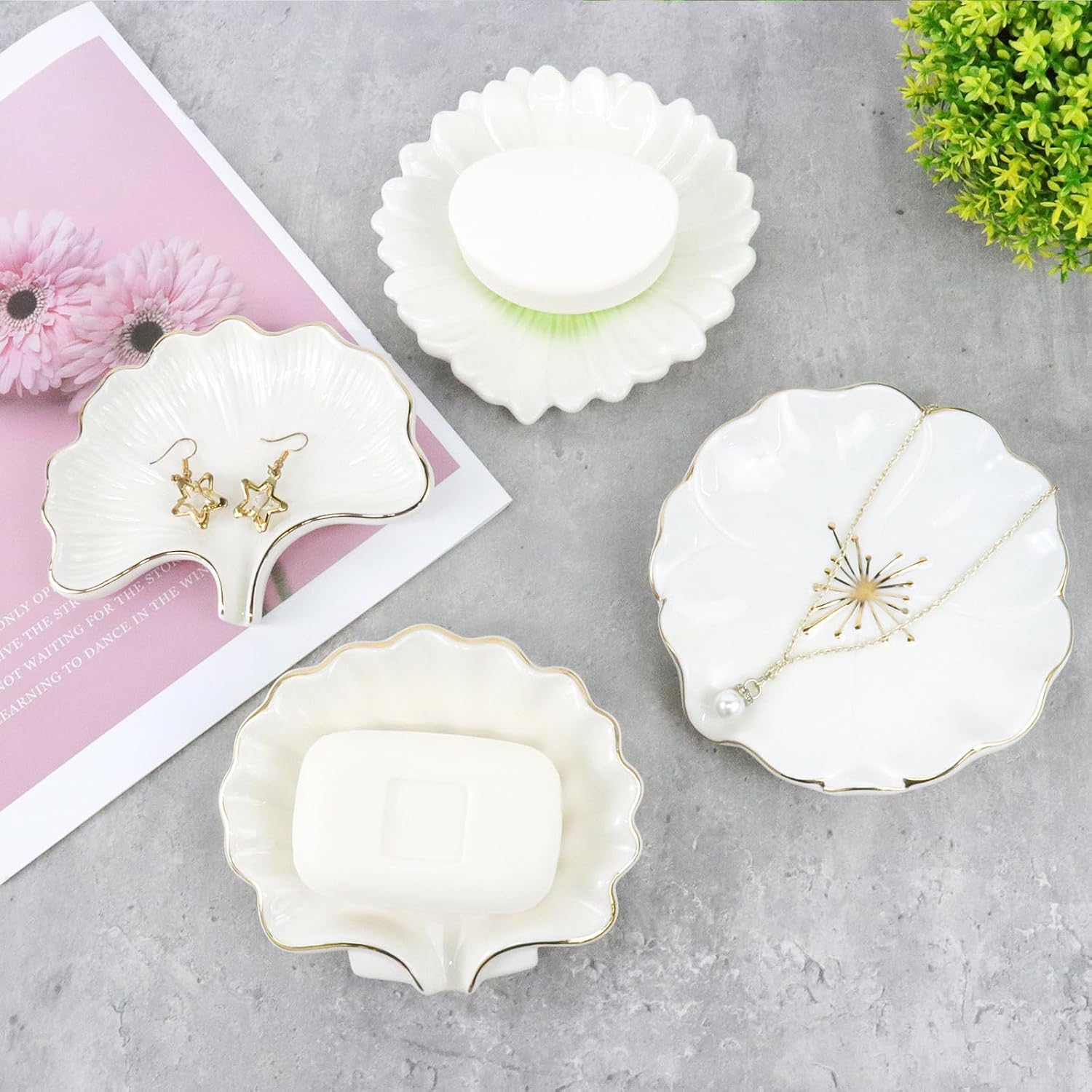 Seashell Style Ceramic Self Draining Soap Dish Waterfall Soap Dish Soap Savers