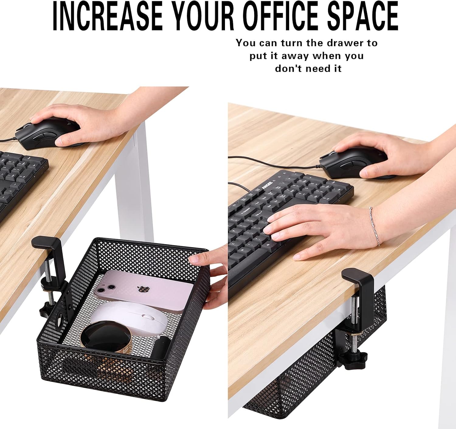 Under Desk Drawer, Clamp on Desk Organizer Hanging Desk Storage Under Table | Under desk organizer: clamp on desk
