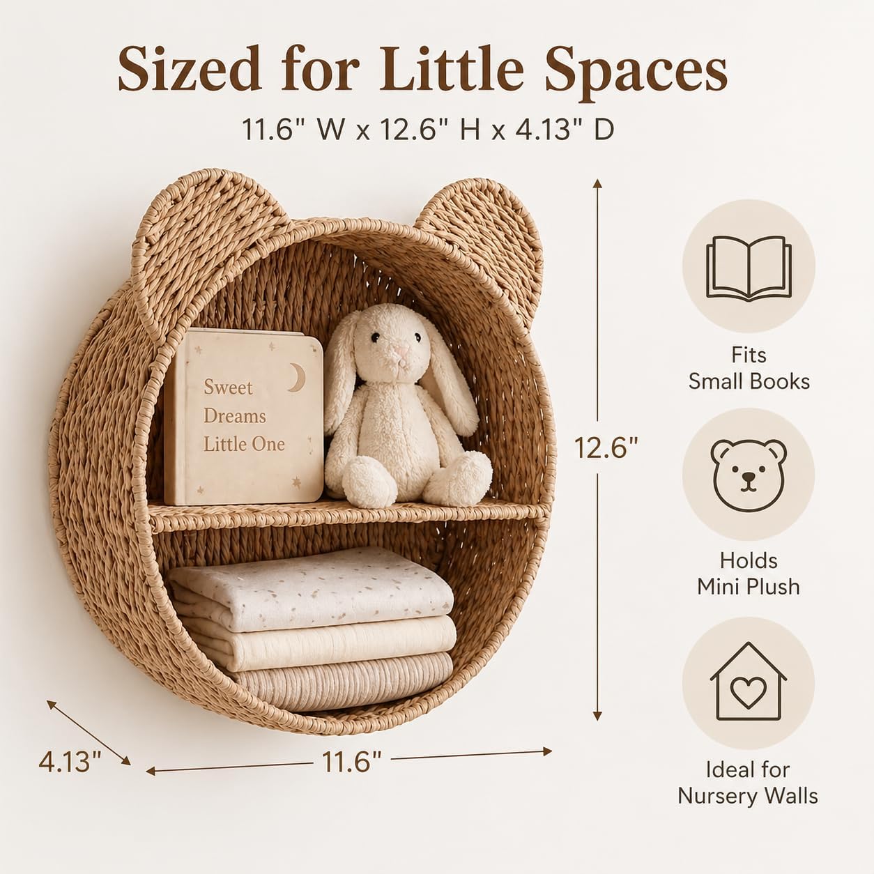 Woven Wall Basket Shelf Bear Nursery Decor / Khaki