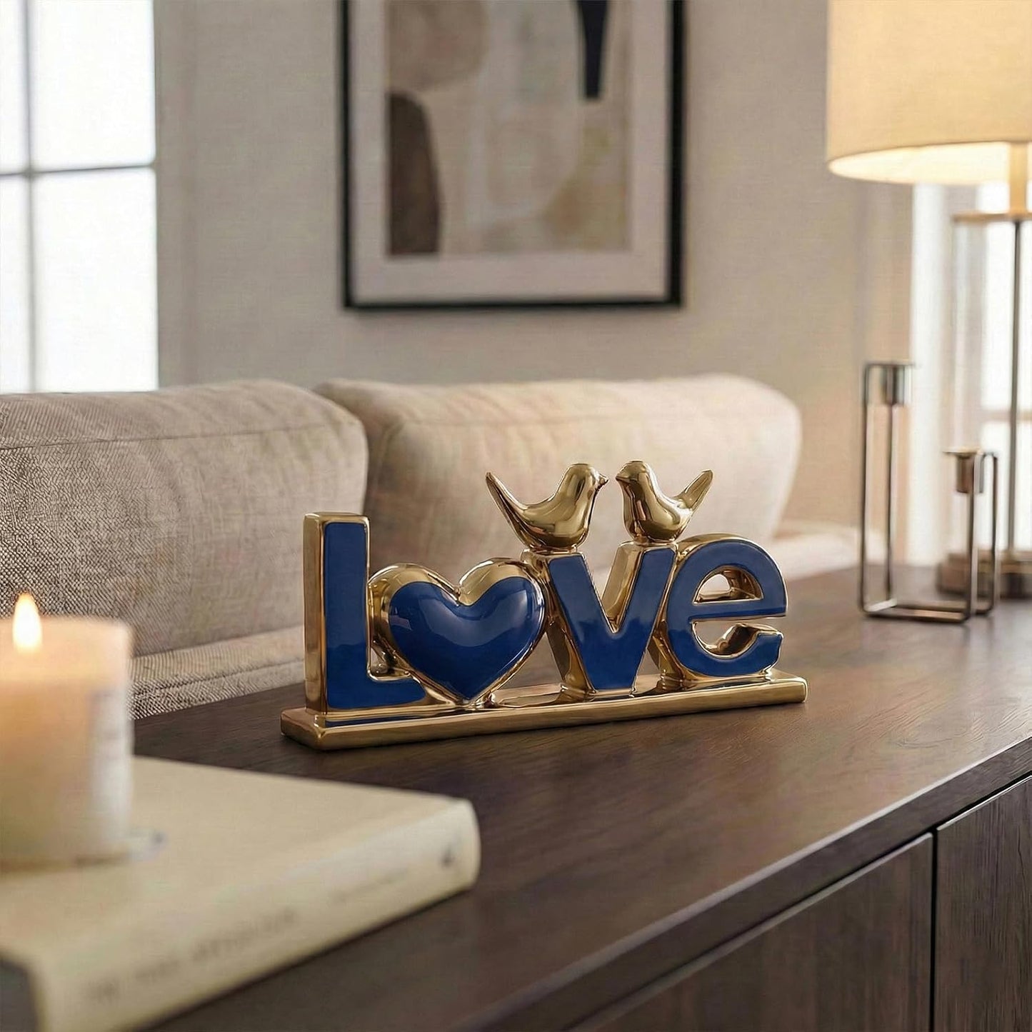 Ceramic Bird Statue / Blue Gold