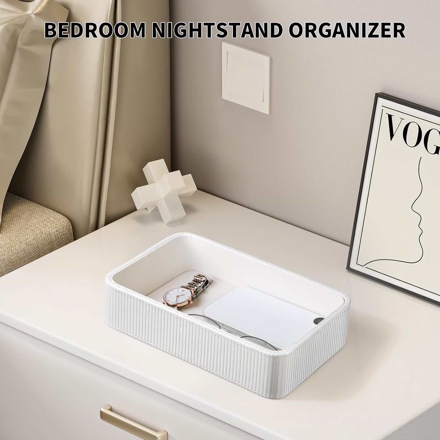 PU Leather Valet Tray Organizer / White / 9.5 x 5.9 x 2.2